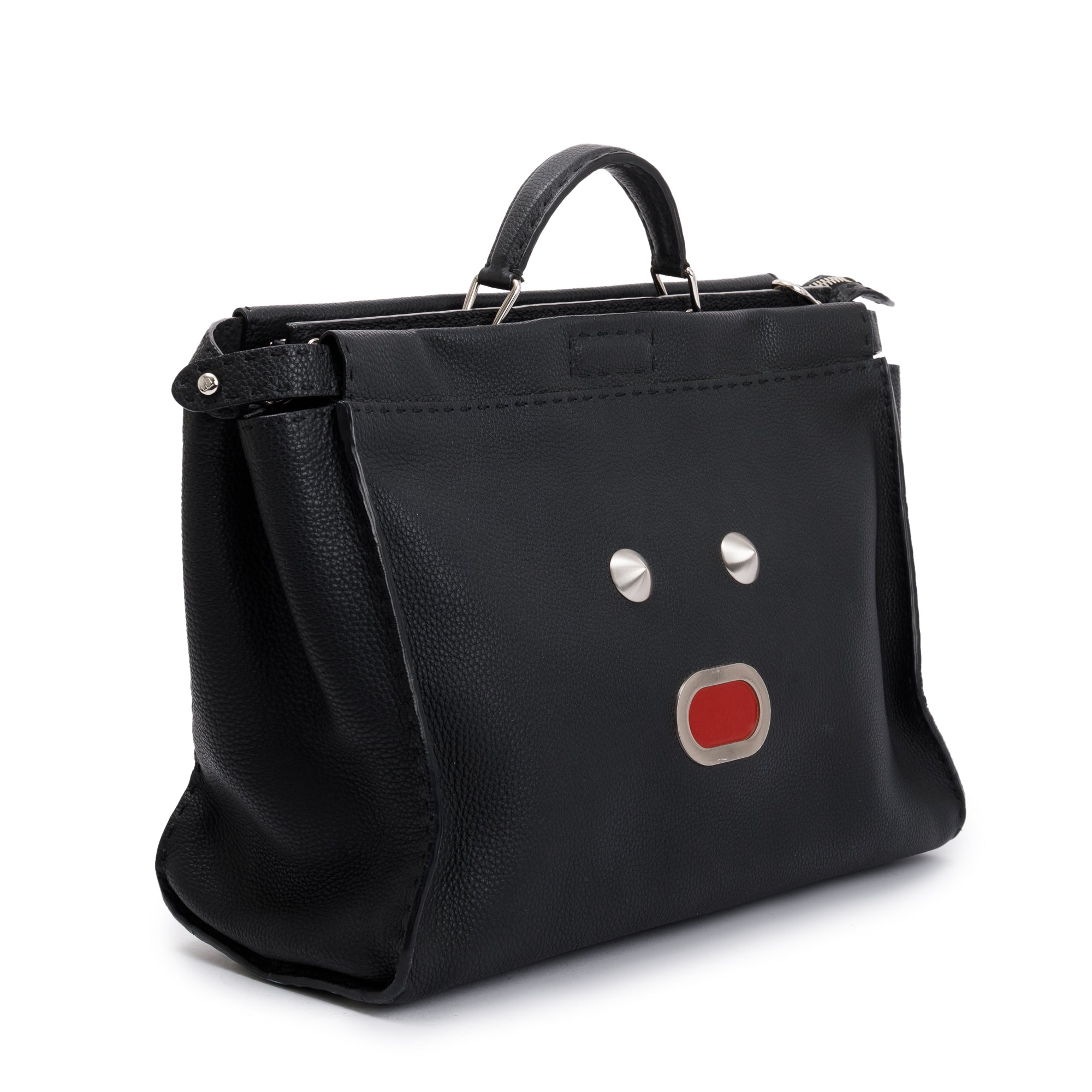 Fendi Black Calfskin Leather Faces XL Peekaboo Bag w/ Strap