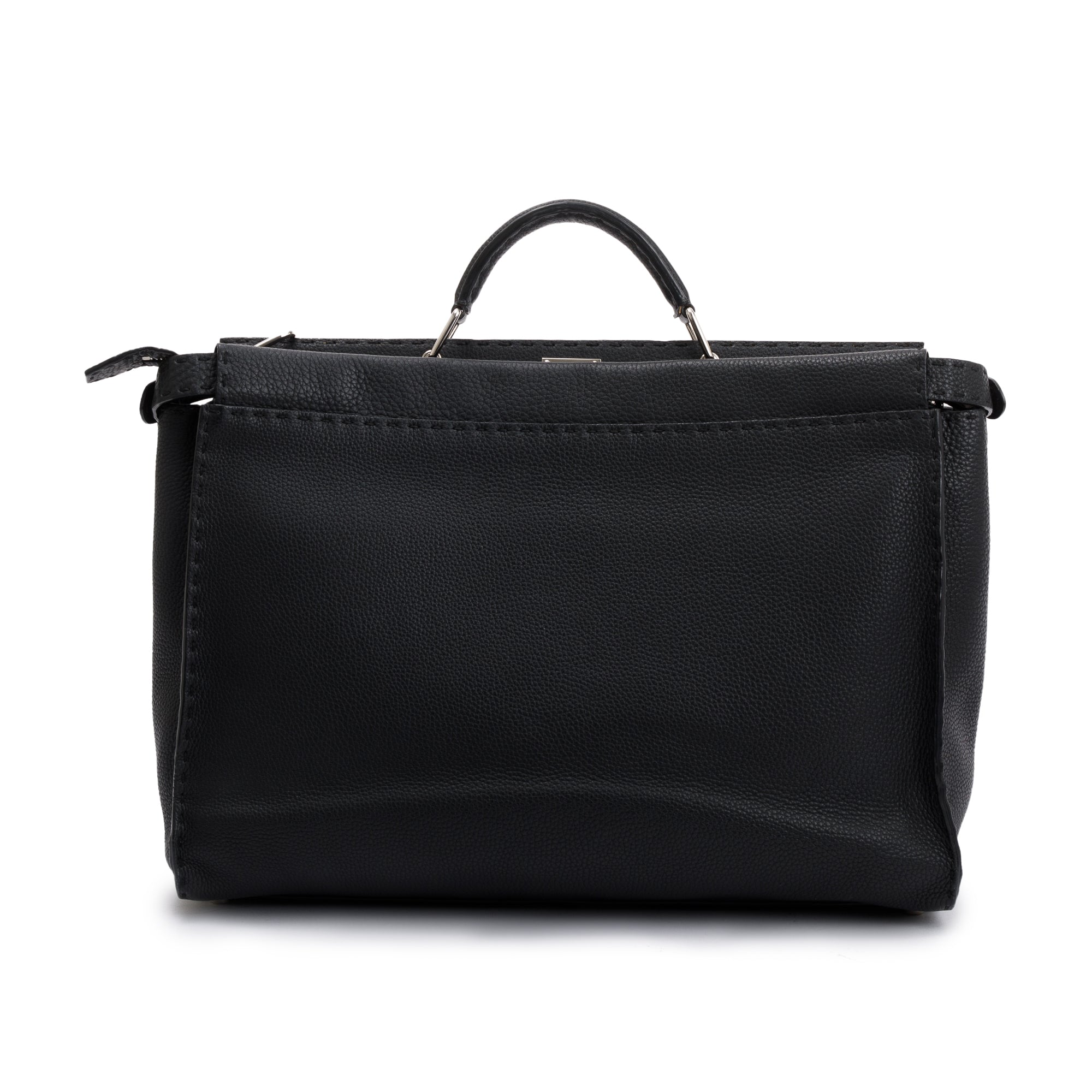 Fendi Black Calfskin Leather Faces XL Peekaboo Bag w/ Strap