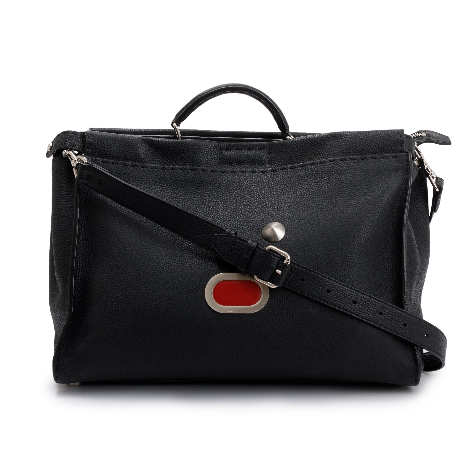 Fendi Black Calfskin Leather Faces XL Peekaboo Bag w/ Strap