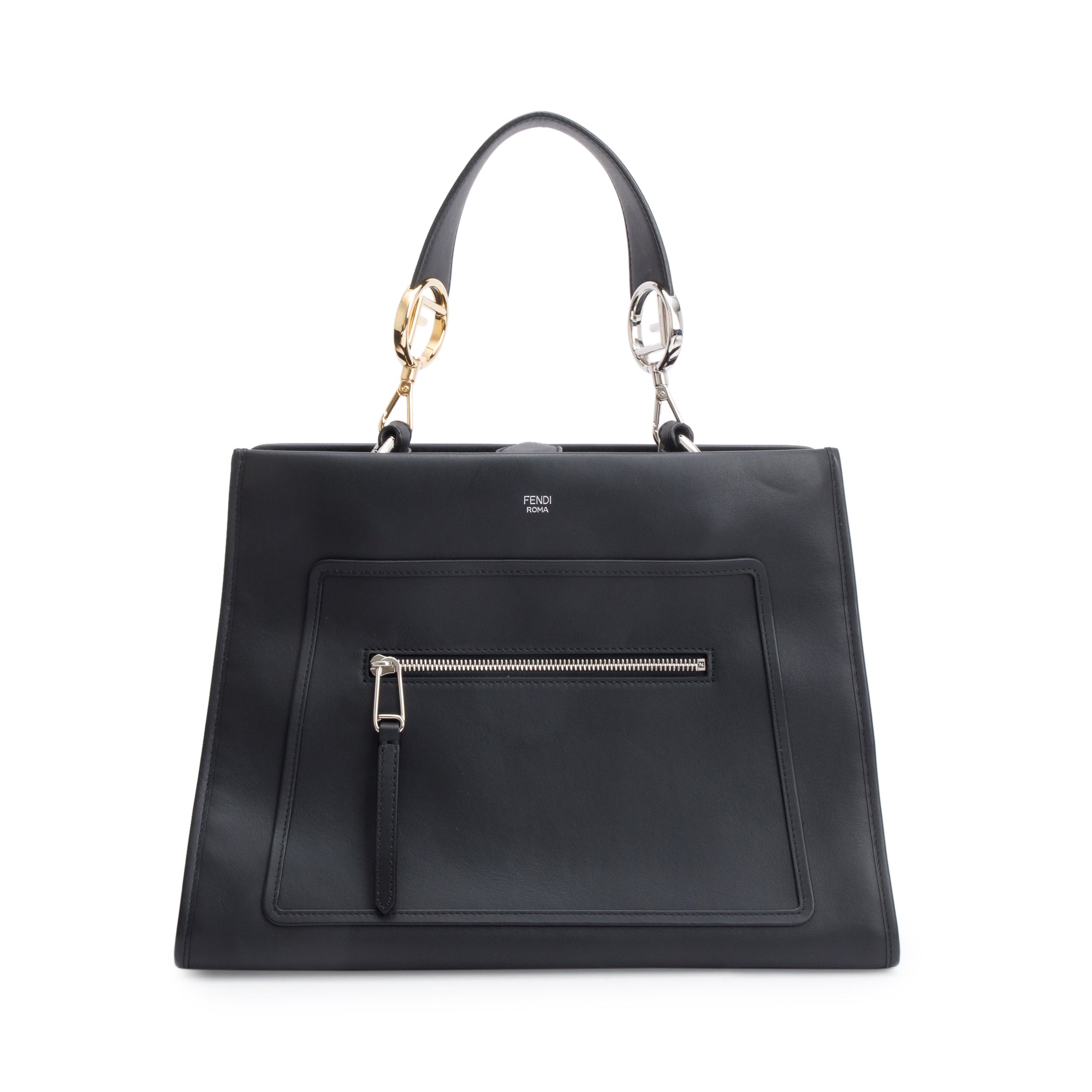 Fendi Black Calfskin Leather Medium F is Fendi Runaway Bag w/ Strap