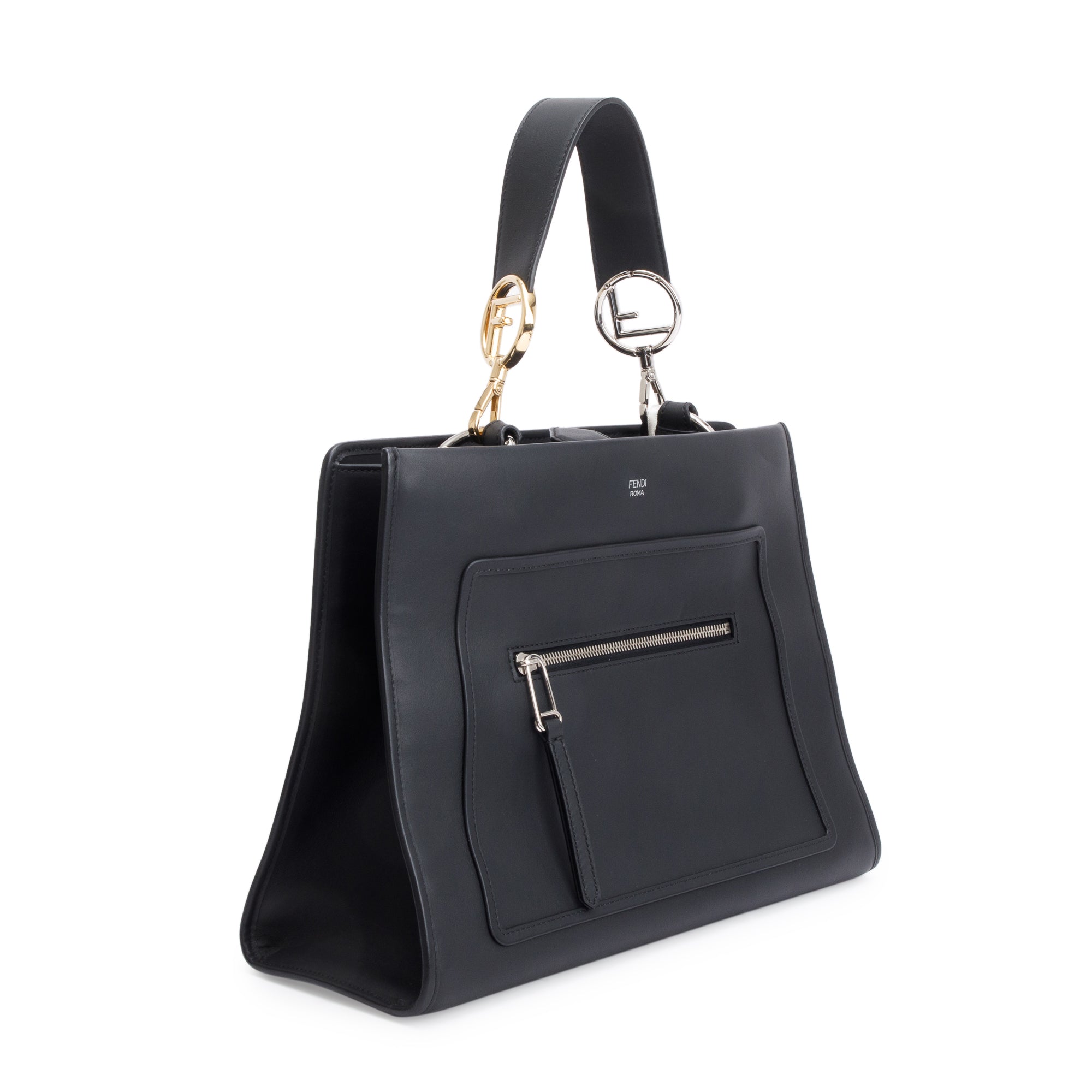 Fendi Black Calfskin Leather Medium F is Fendi Runaway Bag w/ Strap