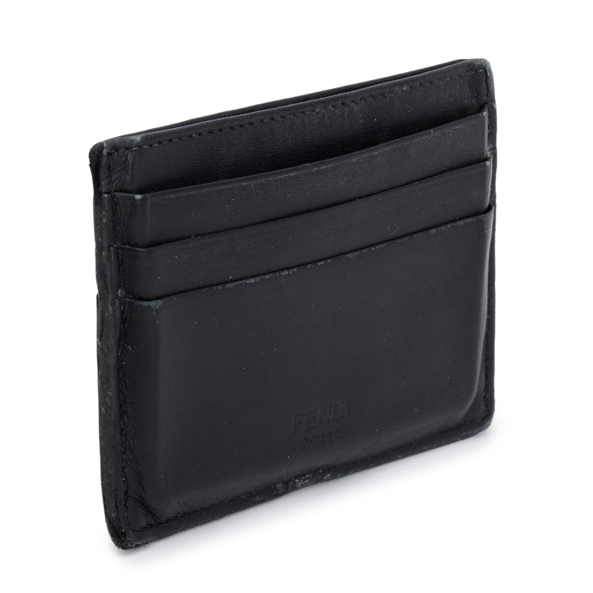 Fendi Black Calfskin Leather Monster Motif Card Case