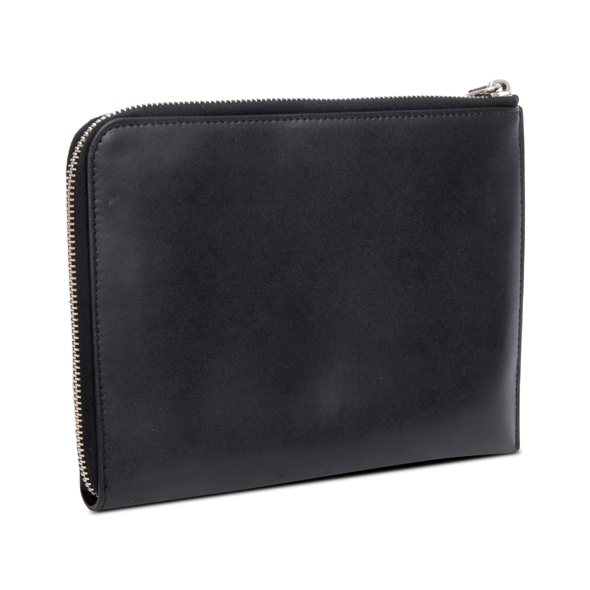 Fendi Black Calfskin Leather Studded Heart Zip Around Clutch w/ Box