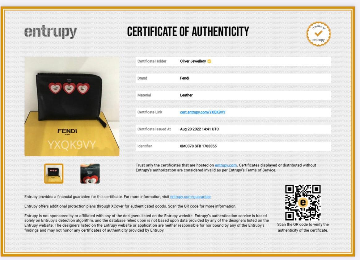 Fendi Black Calfskin Leather Studded Heart Zip Around Clutch w/ Box