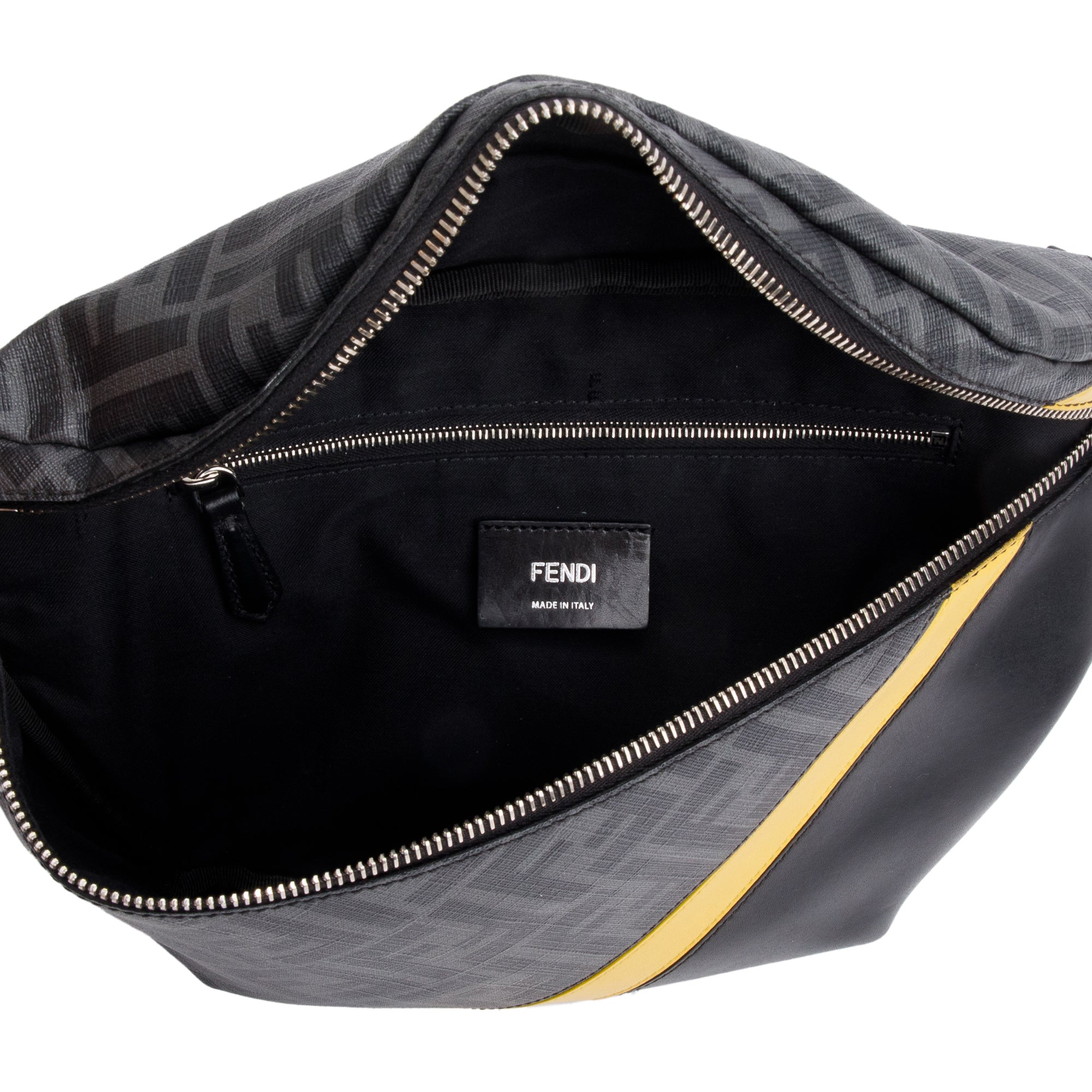 Fendi Black FF Zucca Canvas Calfskin Leather 1974 Diagonal Belt Bag