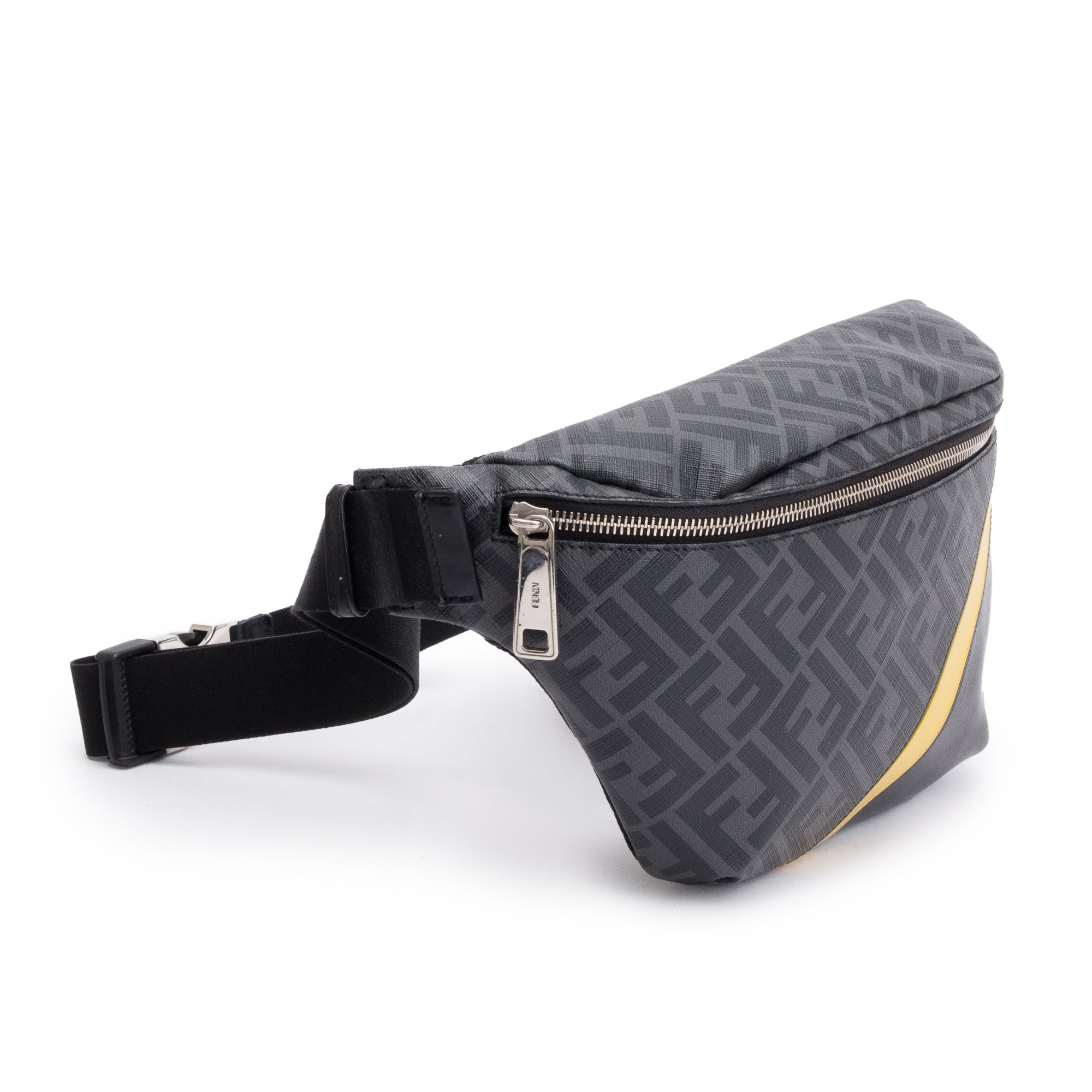 Fendi Black FF Zucca Canvas Calfskin Leather 1974 Diagonal Belt Bag