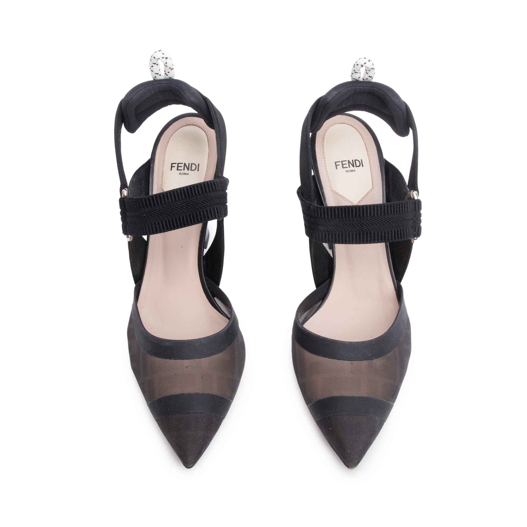 Fendi Black FF Zucca Colibri Mesh Slingback Pumps, Size 38