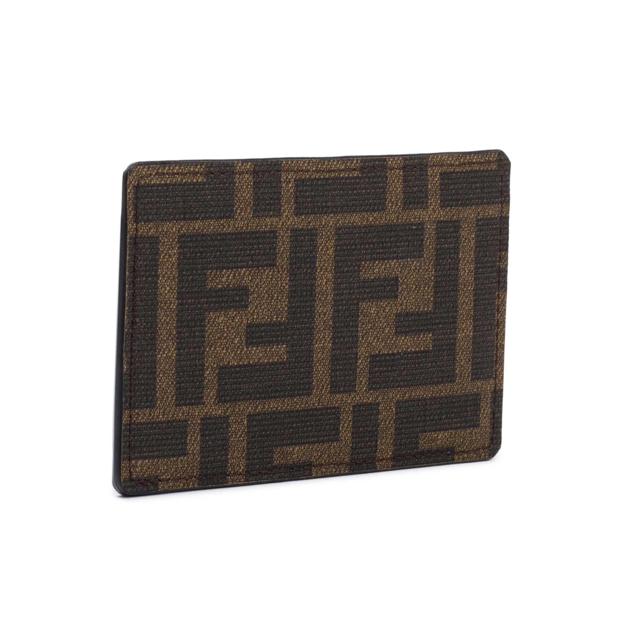 Fendi Black Leather FF Zucca Canvas Card Case w/ Box