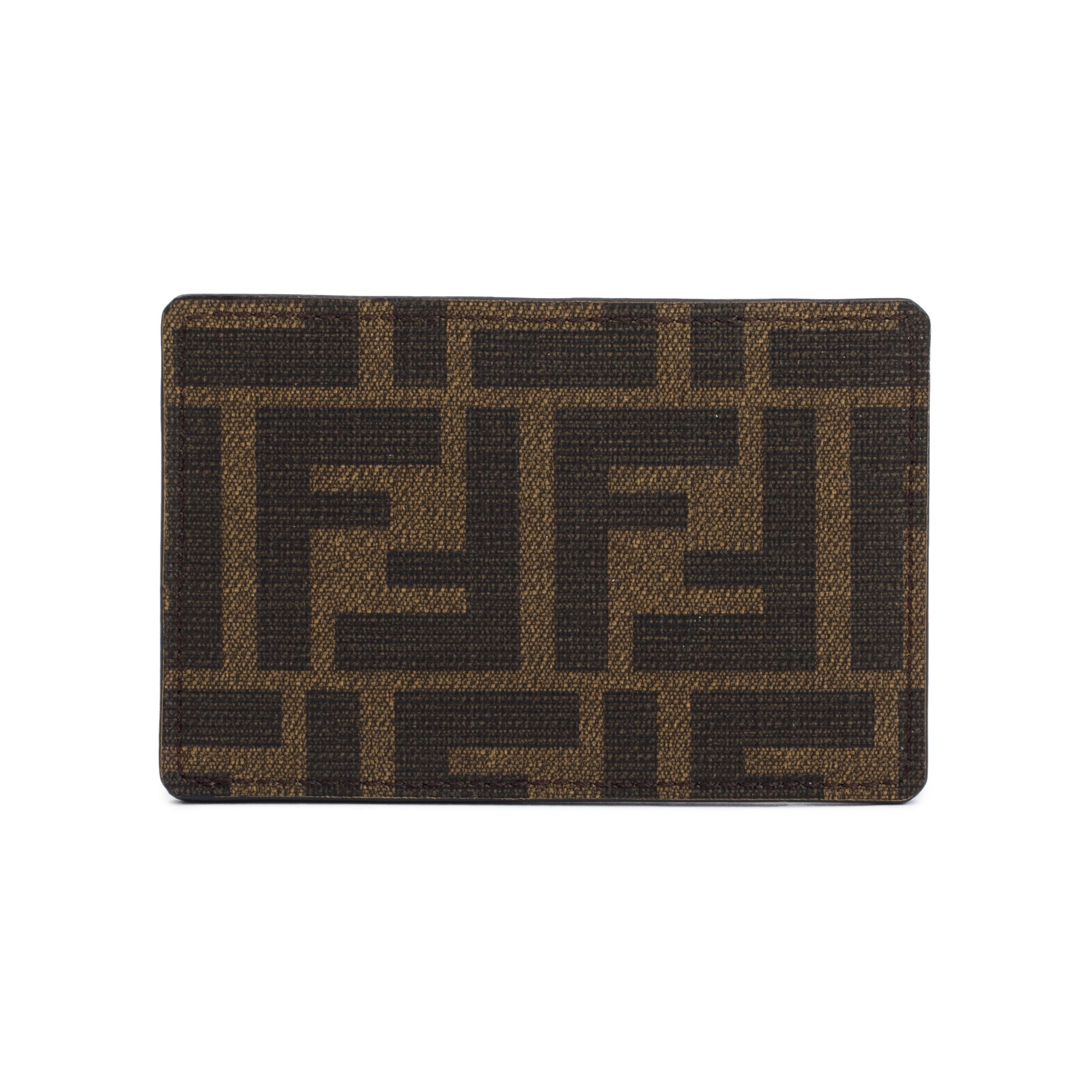 Fendi Black Leather FF Zucca Canvas Card Case w/ Box