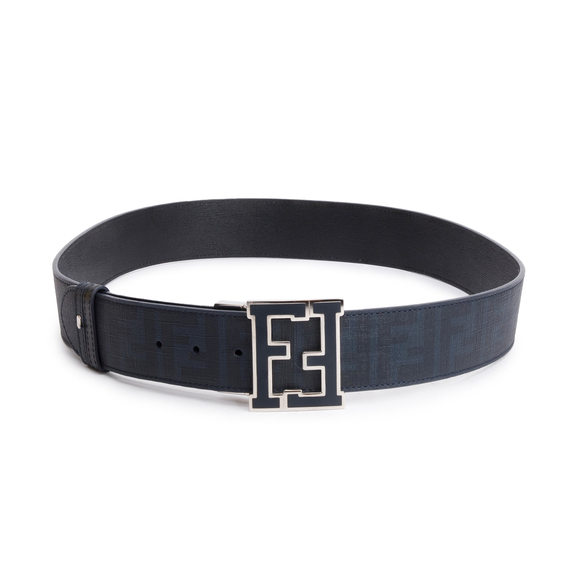 Fendi Black Leather Zucca Canvas FF Buckle Reverisible Belt 100 40