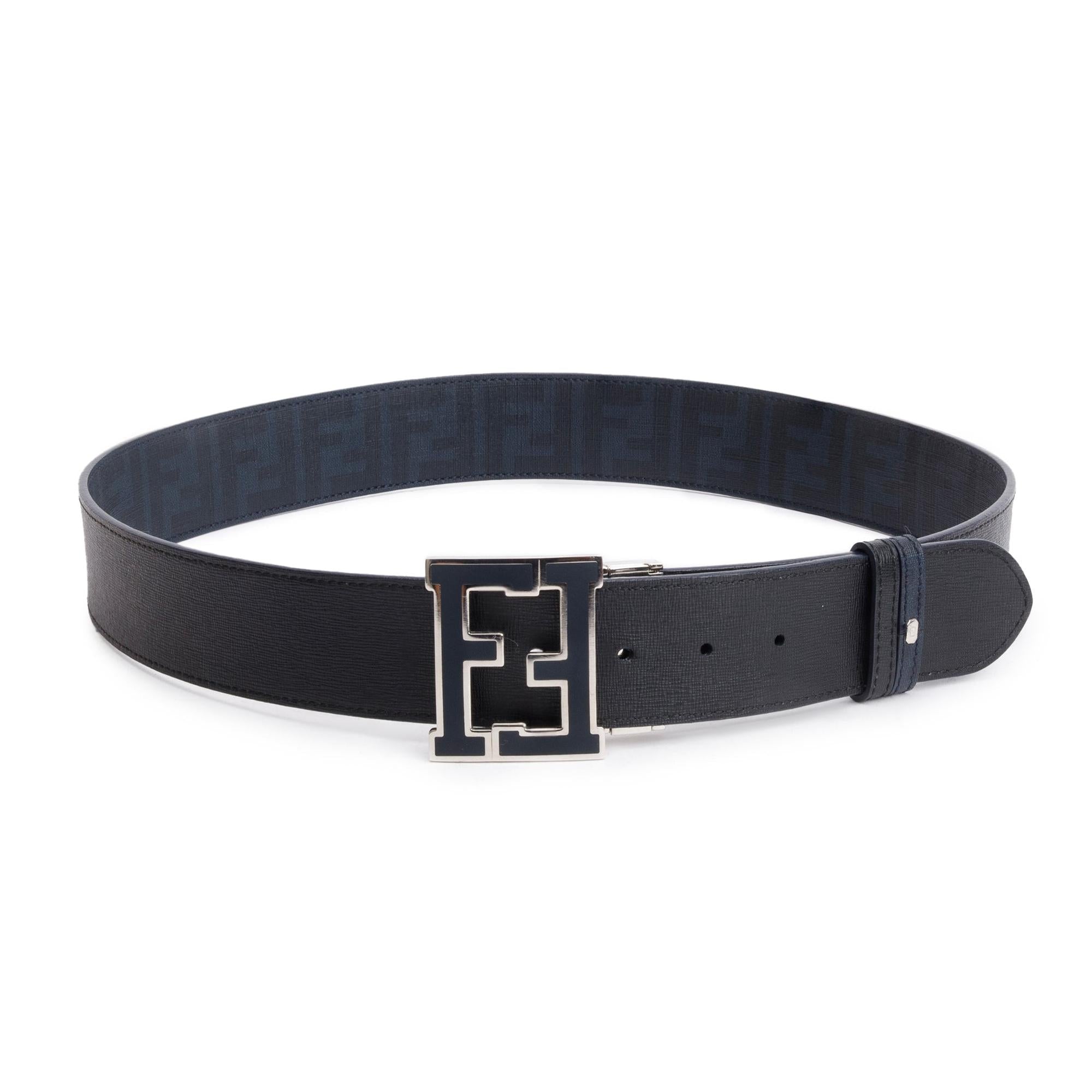 Fendi Black Leather Zucca Canvas FF Buckle Reverisible Belt 100 40