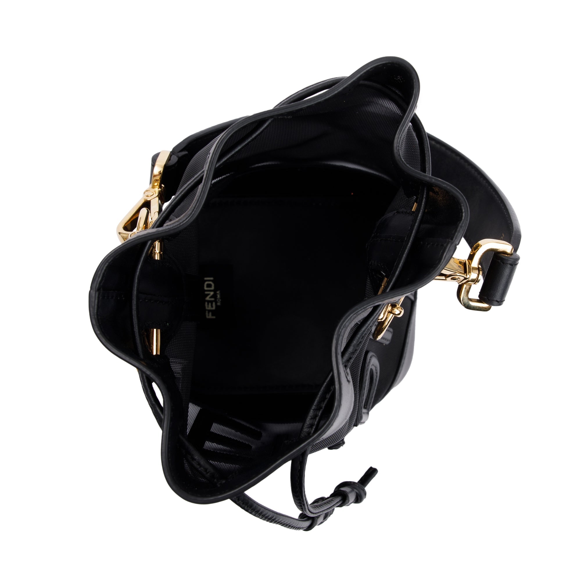 Fendi Black Mesh Leather Trimmed Mini Mon Tresor Bucket Bag