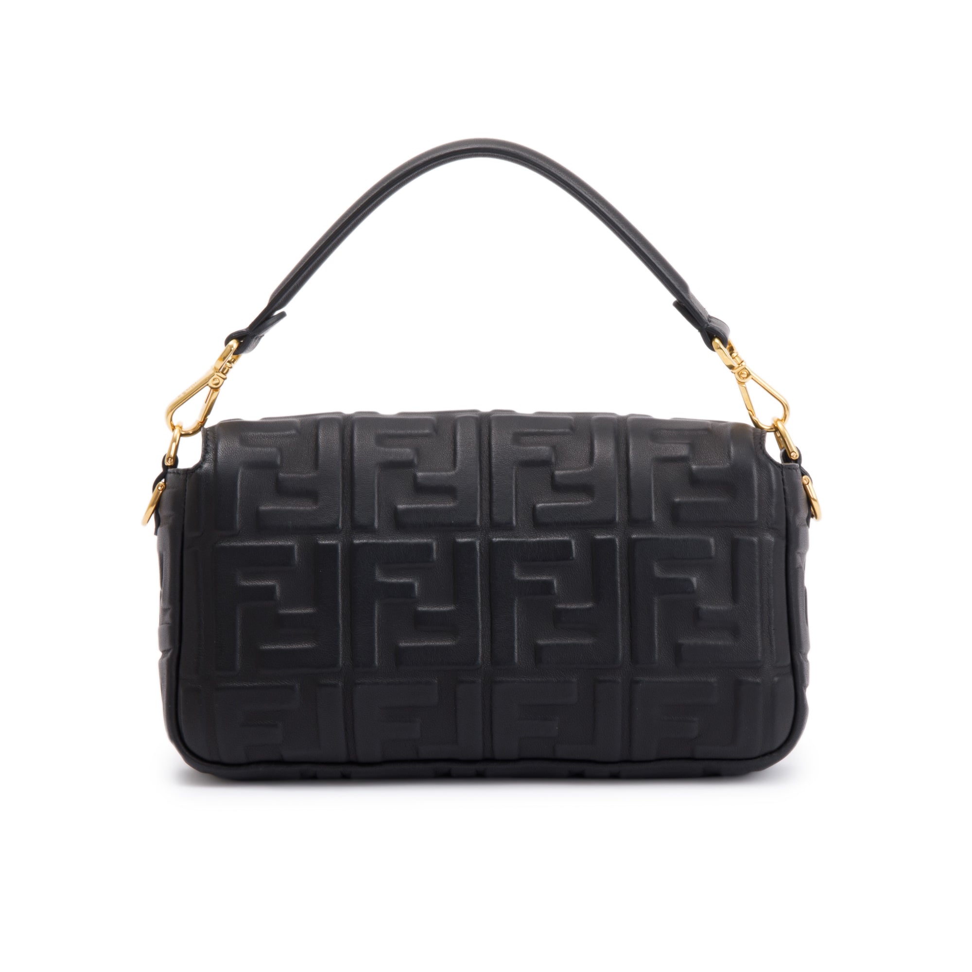 Fendi Black Nappa FF Leather Embossed Baguette NM Shoulder Bag w/ Box