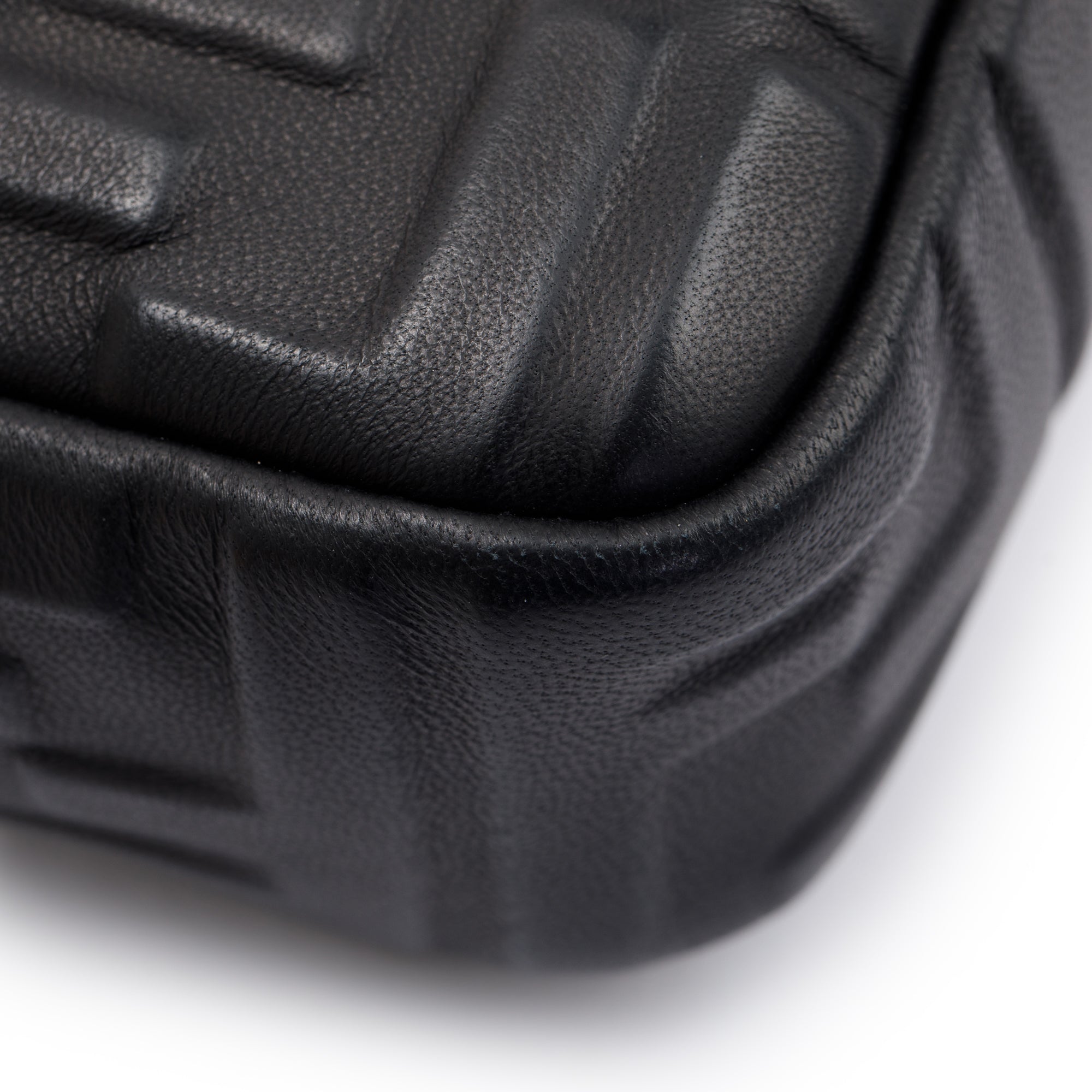 Fendi Black Nappa FF Leather Embossed Baguette NM Shoulder Bag w/ Box