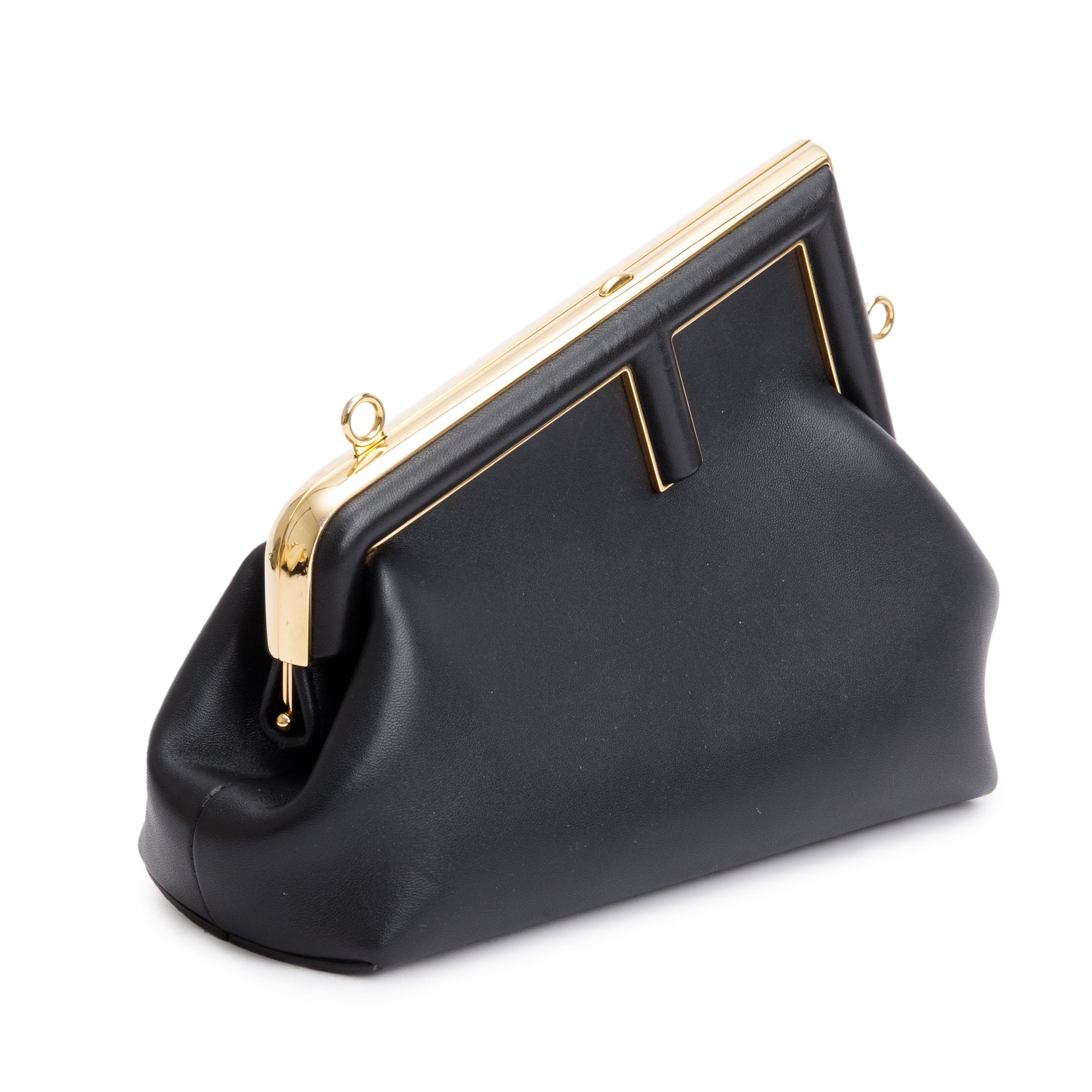 Fendi Black Nappa Leather Small Fendi First Bag w/ Strap