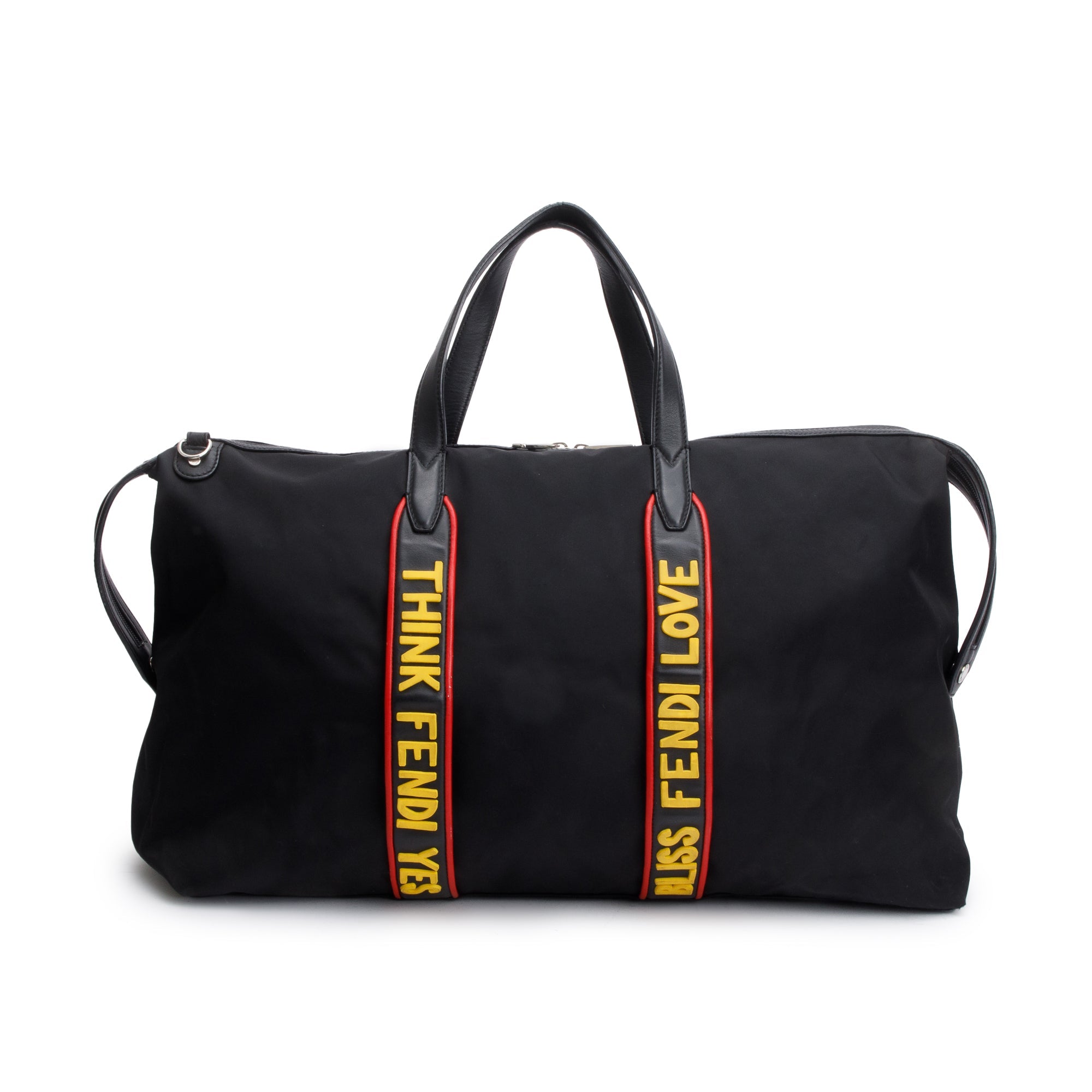 Fendi Black Nylon Leather Trim Vocabulary Duffle Bag w/ Strap