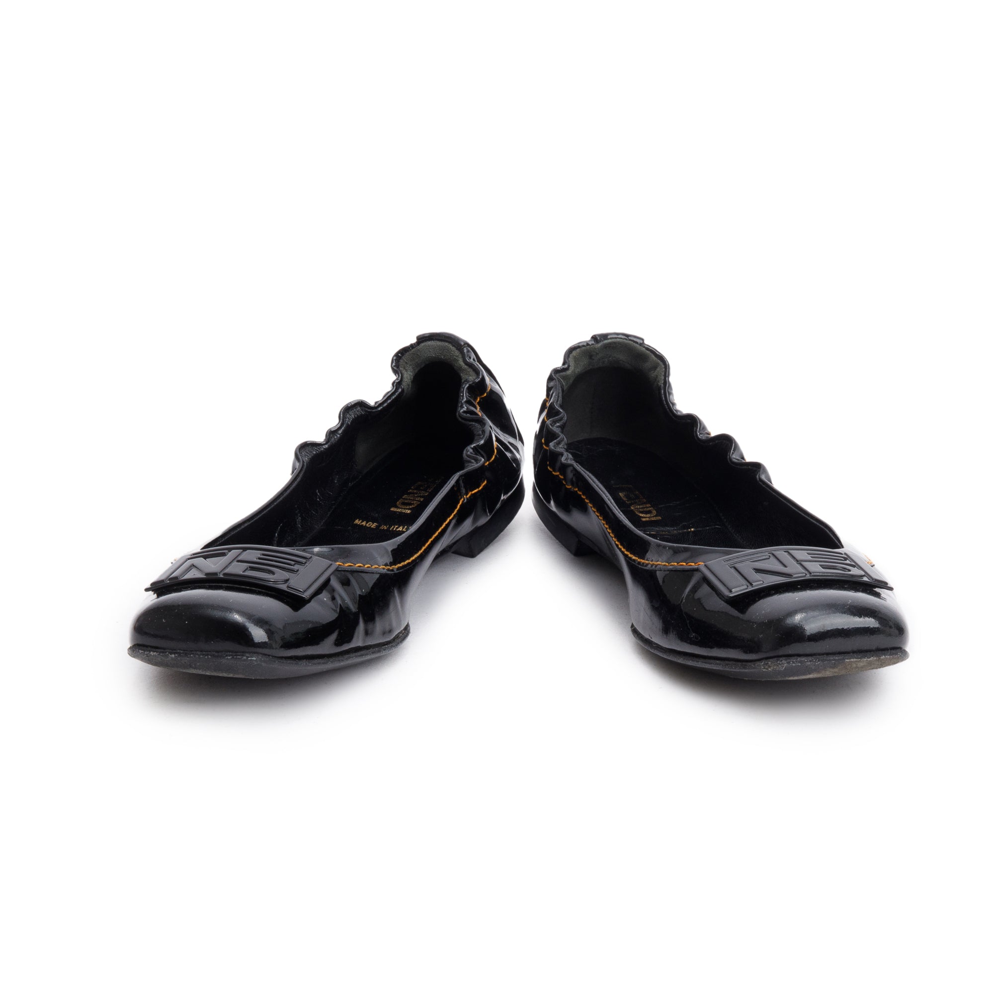 Fendi Black Patent Leather Logo Ballet Flats, Size 37