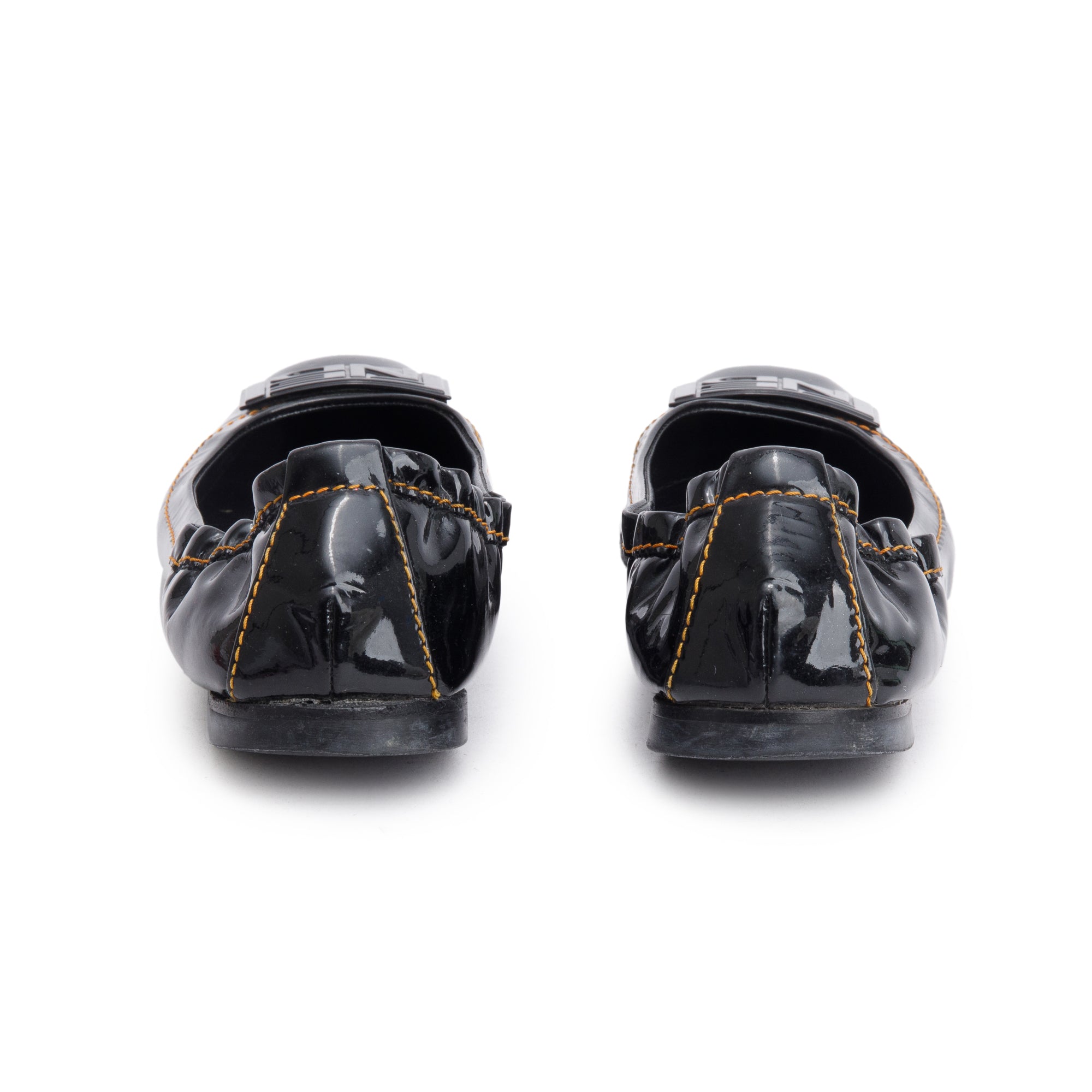 Fendi Black Patent Leather Logo Ballet Flats, Size 37
