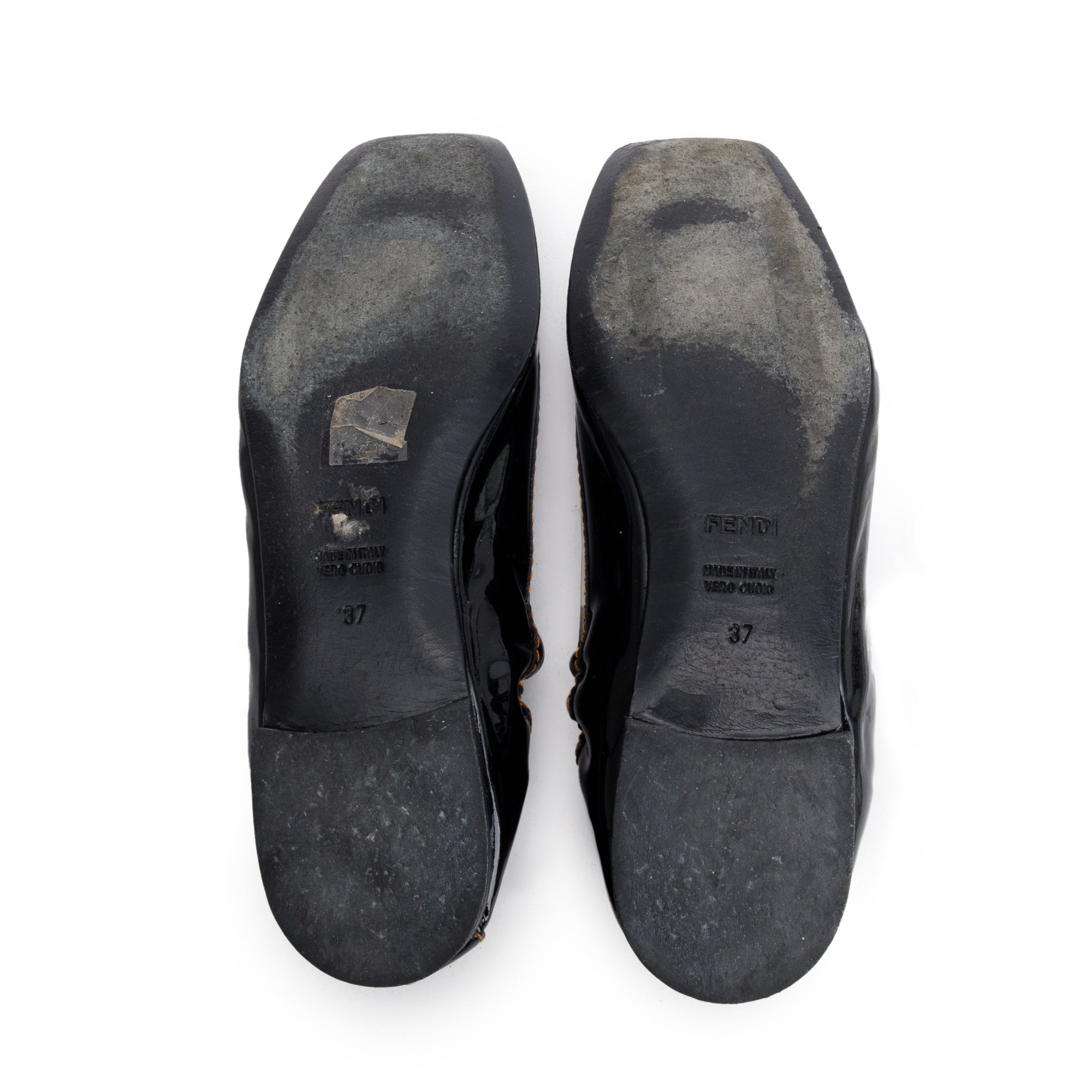 Fendi Black Patent Leather Logo Ballet Flats, Size 37