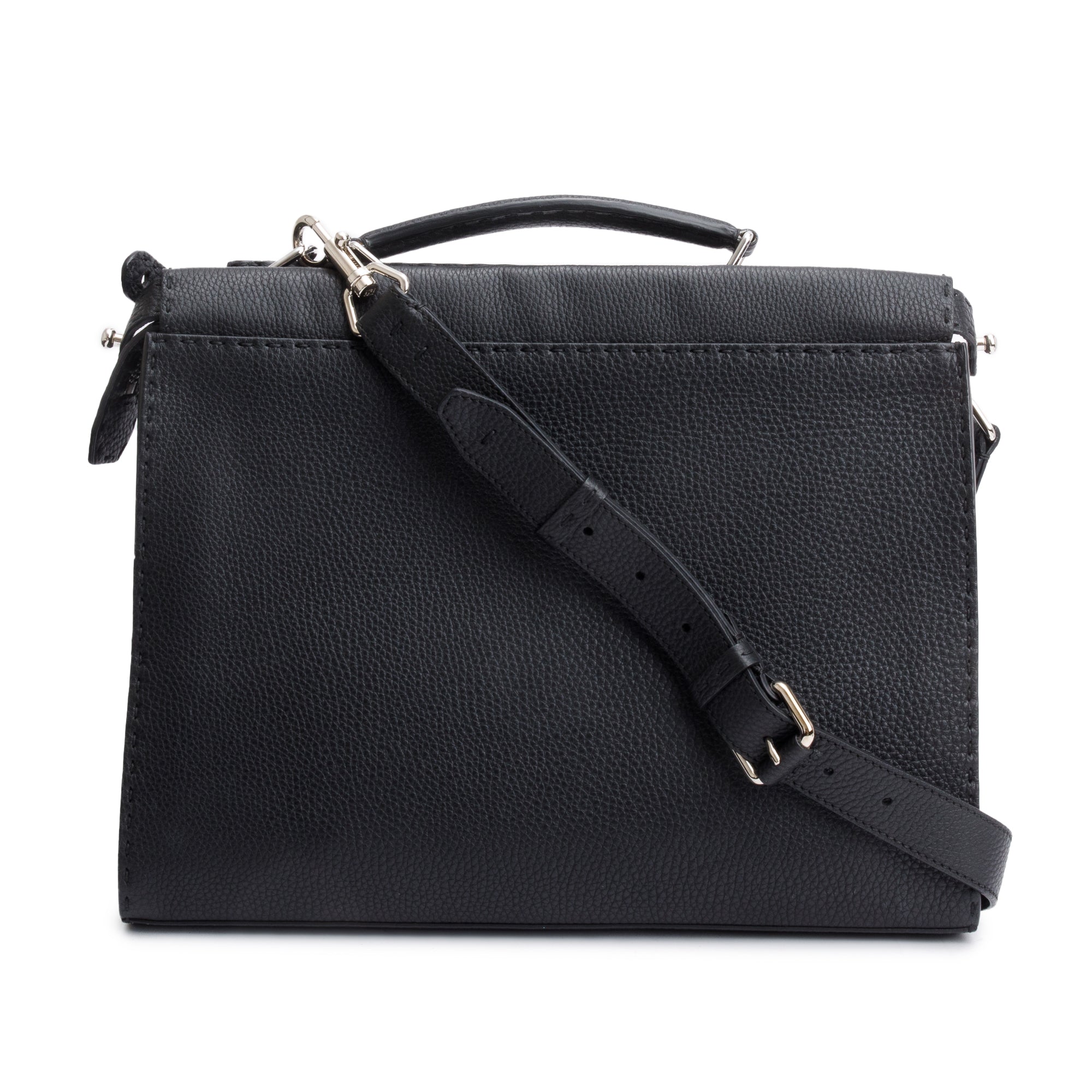 Fendi Black Selleria Leather Monster Peekaboo ISeeU Medium Briefcase w/ Strap