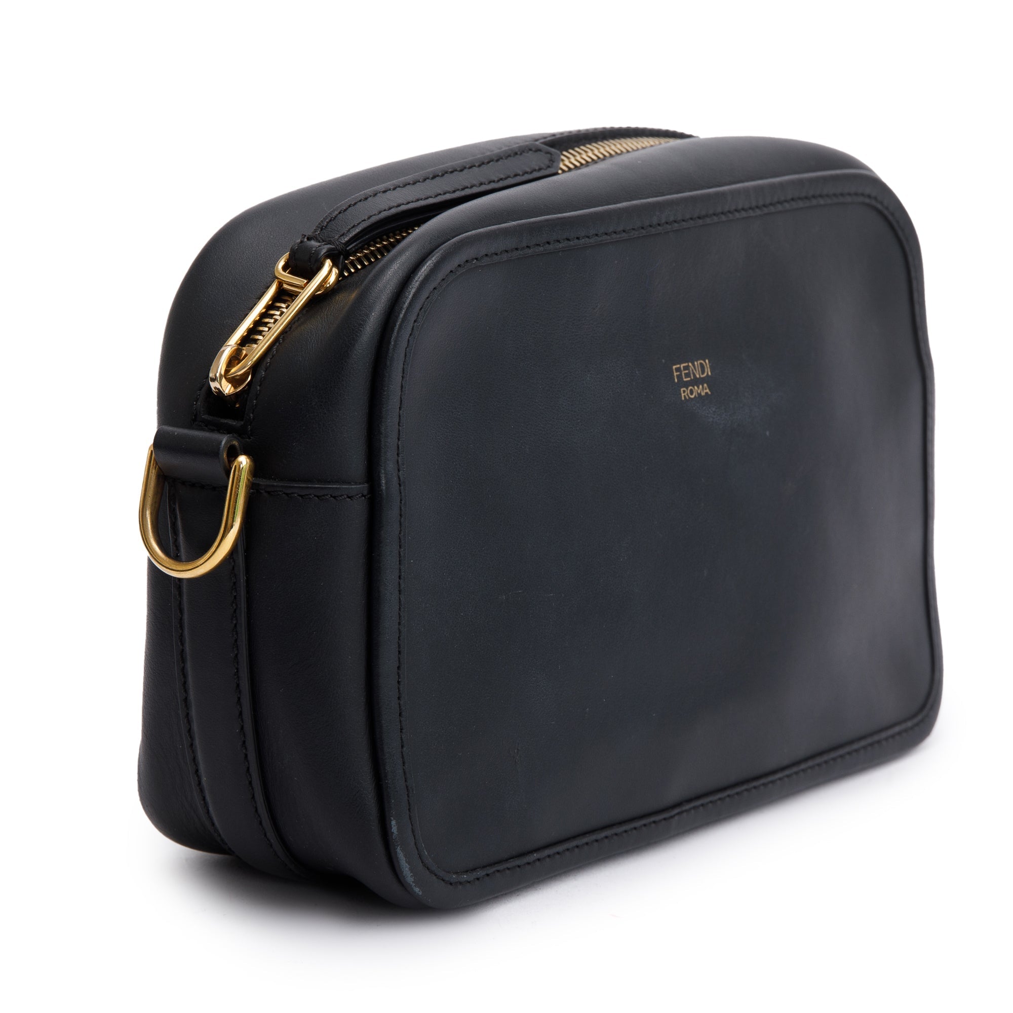 Fendi Black Vitello Century Leather F is Fendi Camera Bag