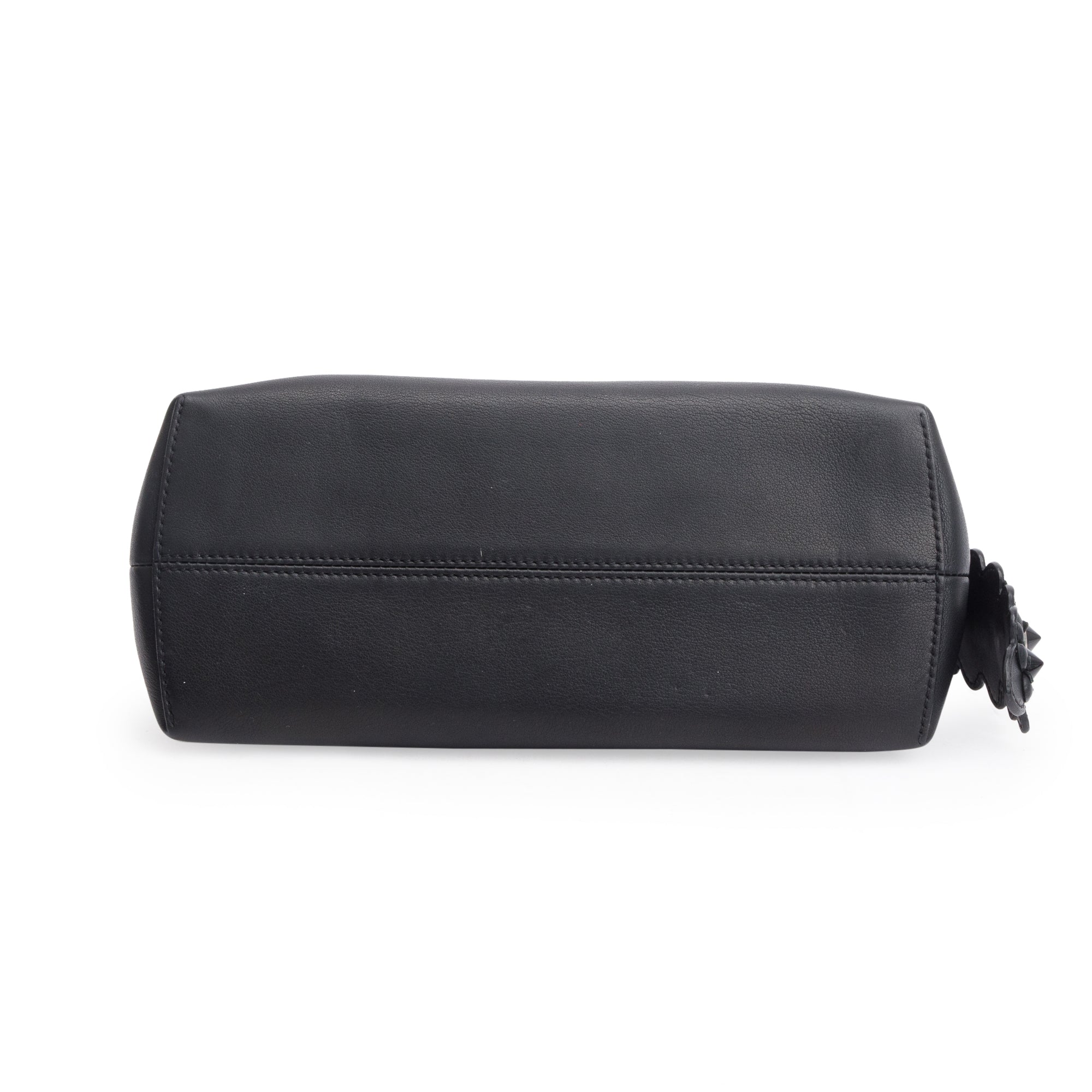 Fendi Black Vitello Dolce Flowerland Small By the Way Boston Bag w/ Flowerland Strap