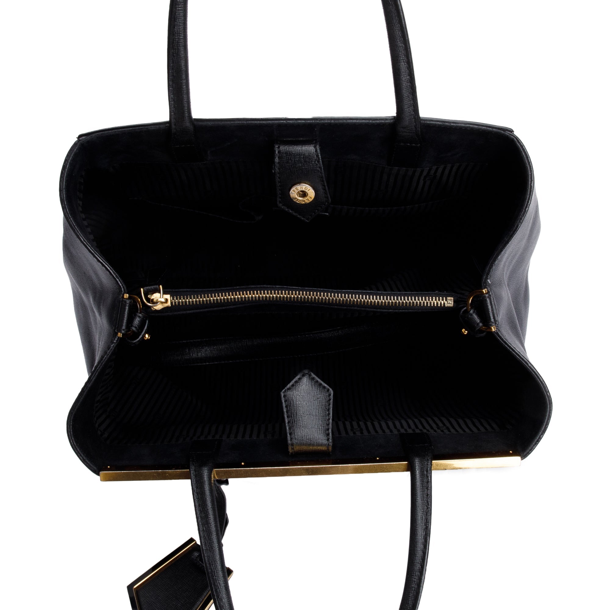 Fendi Black Vitello Elite Leather Medium 2Jours Tote w/ Strap