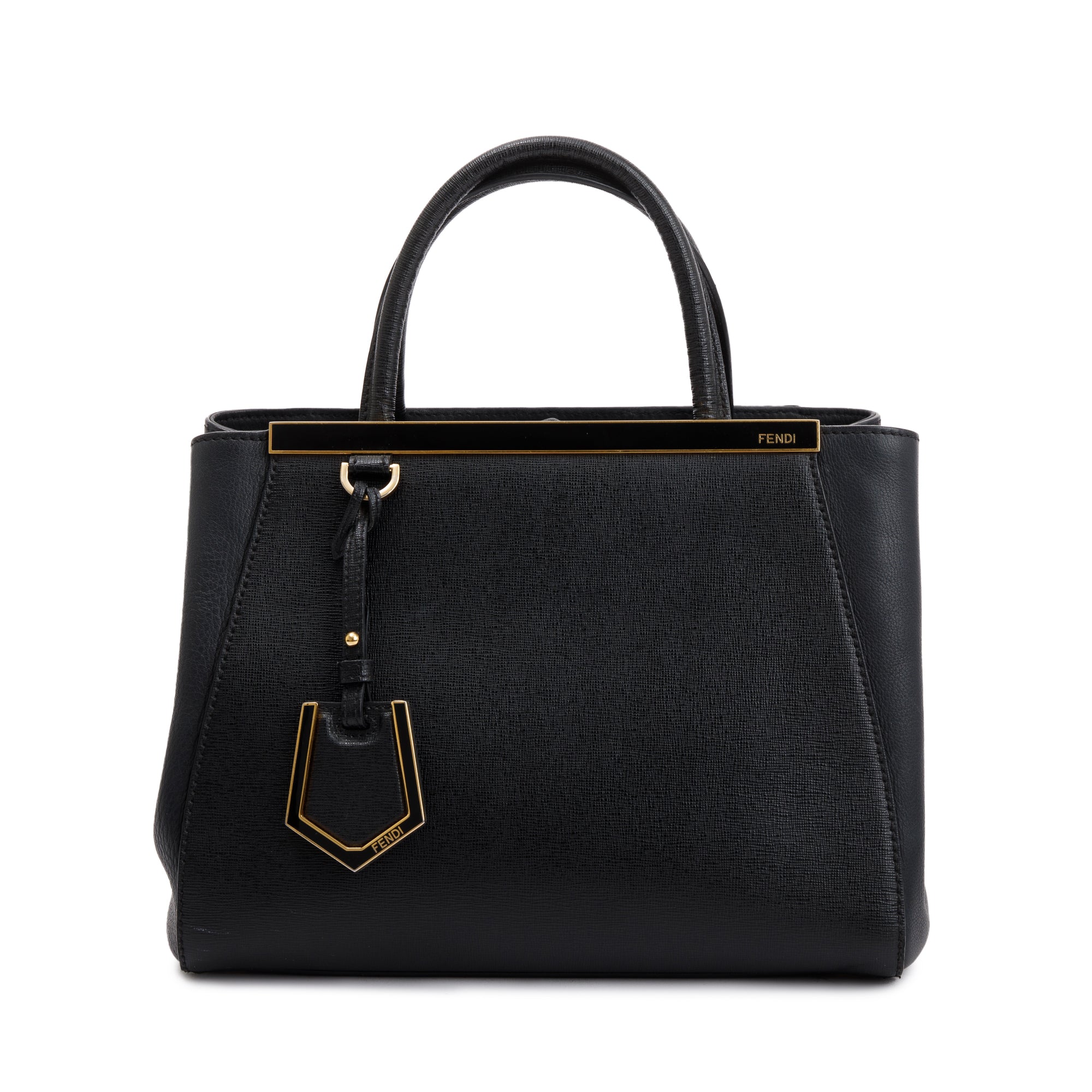 Fendi Black Vitello Elite Leather Petite 2Jours Tote w/ Strap