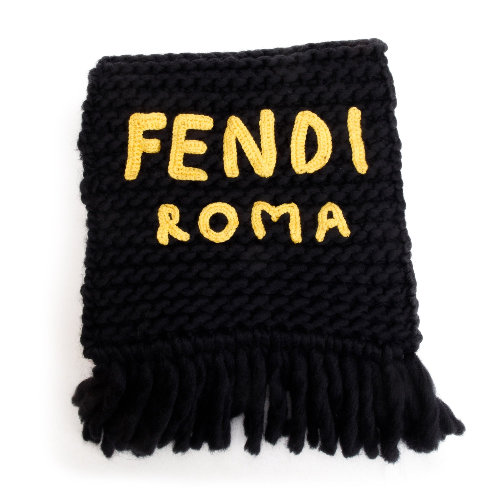Fendi Black Wool Fendi Roma Logo Scarf w/ Box