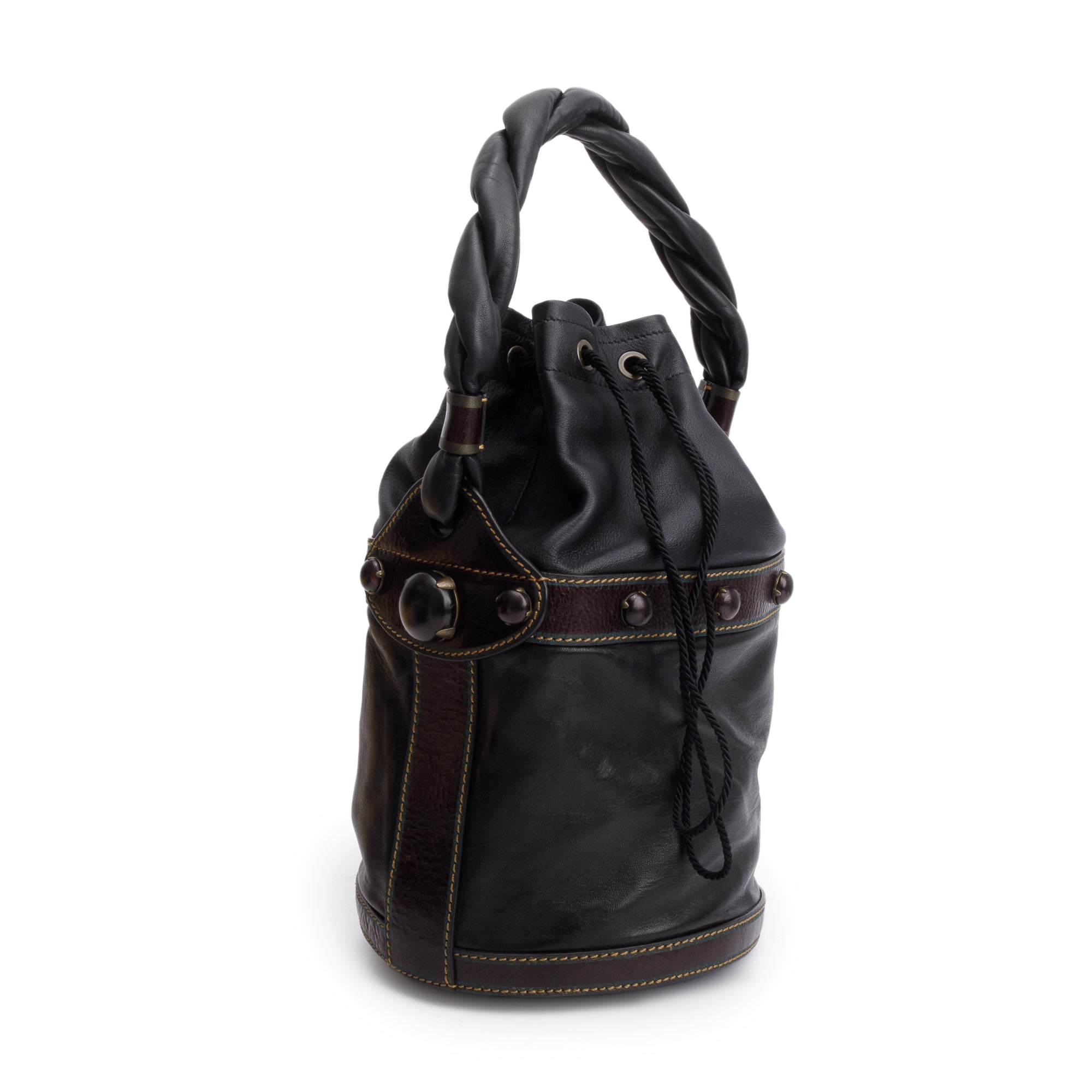 Fendi Black/Brown Calfskin Leather Small Palazzo Drawstring Bucket Bag