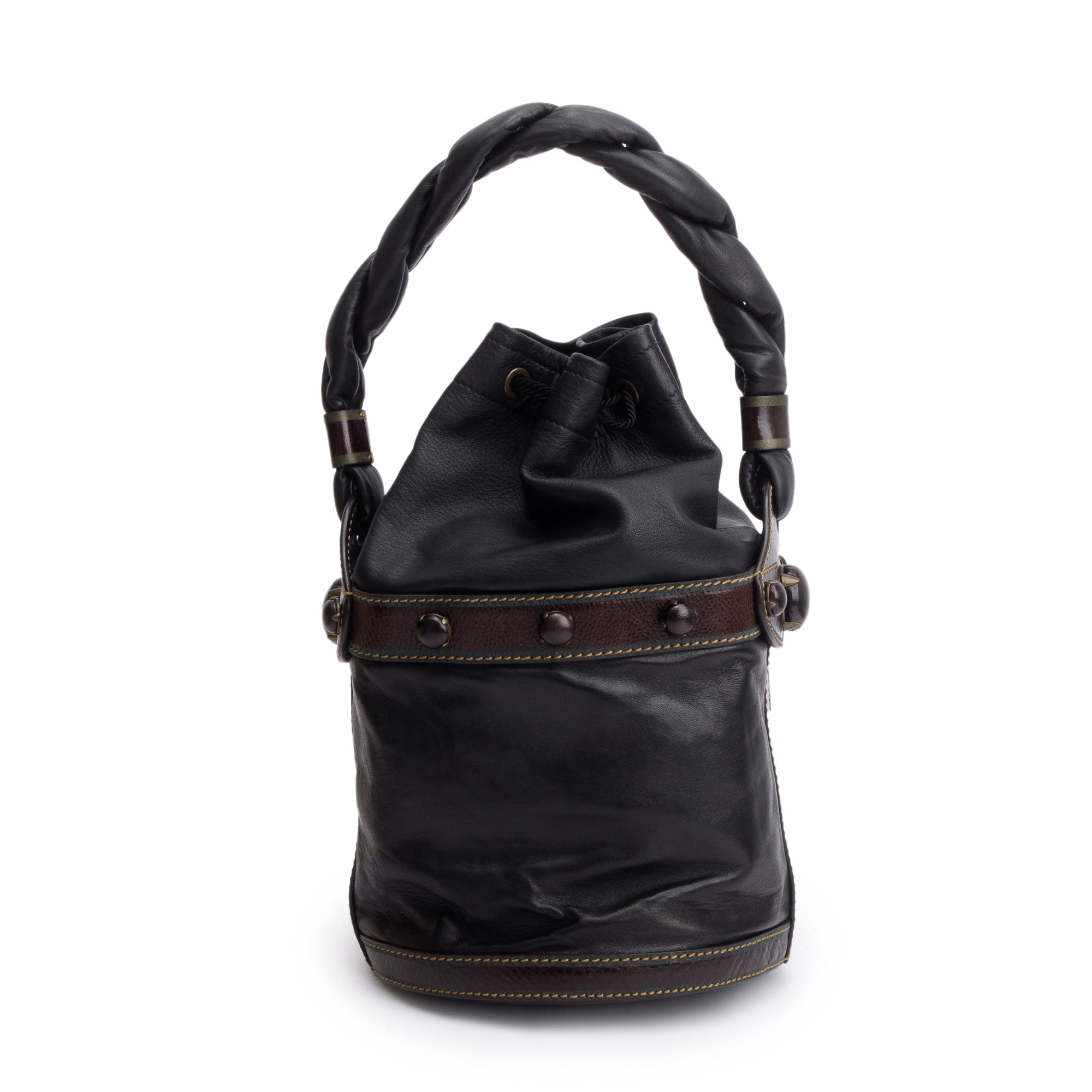 Fendi Black/Brown Calfskin Leather Small Palazzo Drawstring Bucket Bag