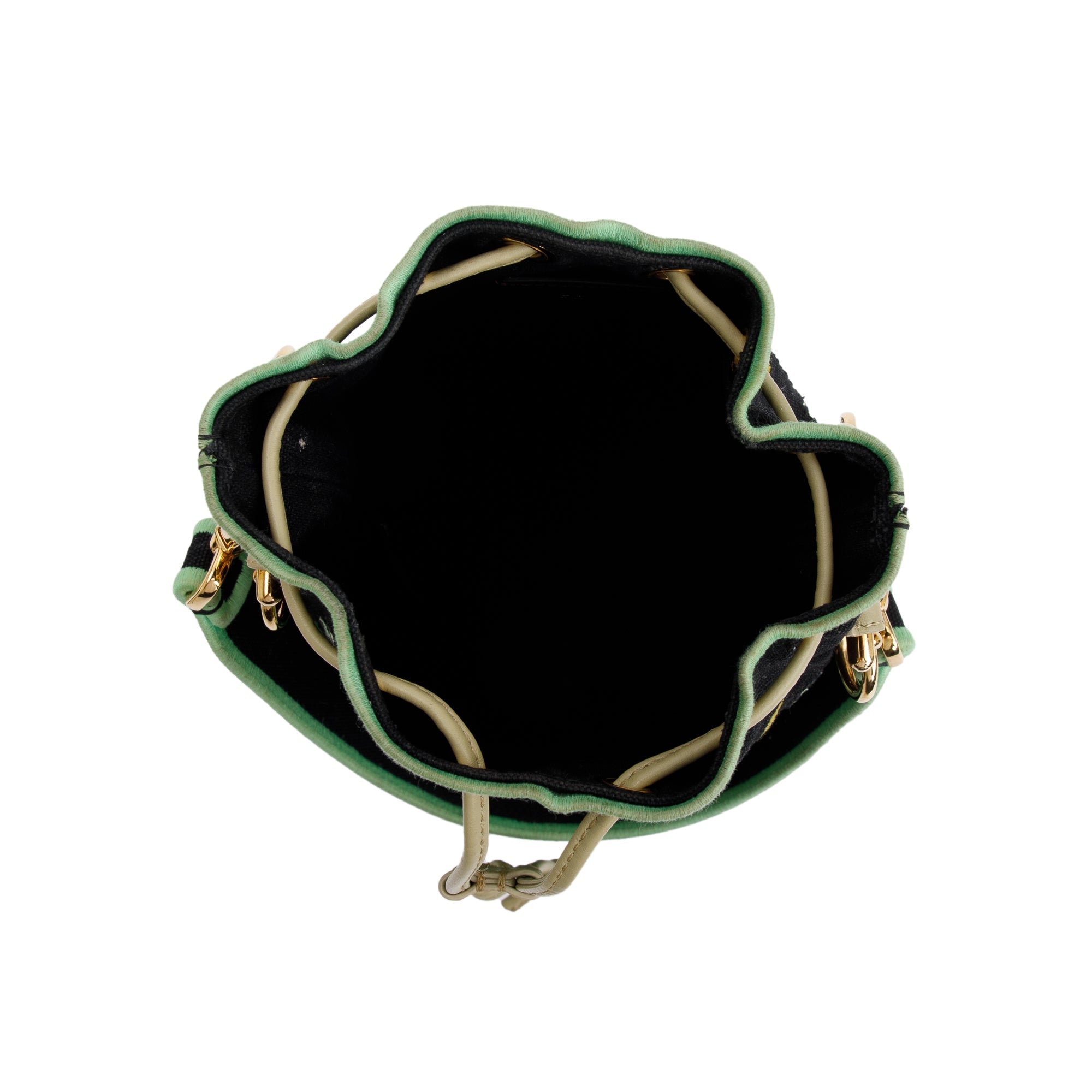 Fendi Black/Green Floral Embroidered Canvas Psychedelic Mini Mon Tresor Bucket Bag w/ Strap