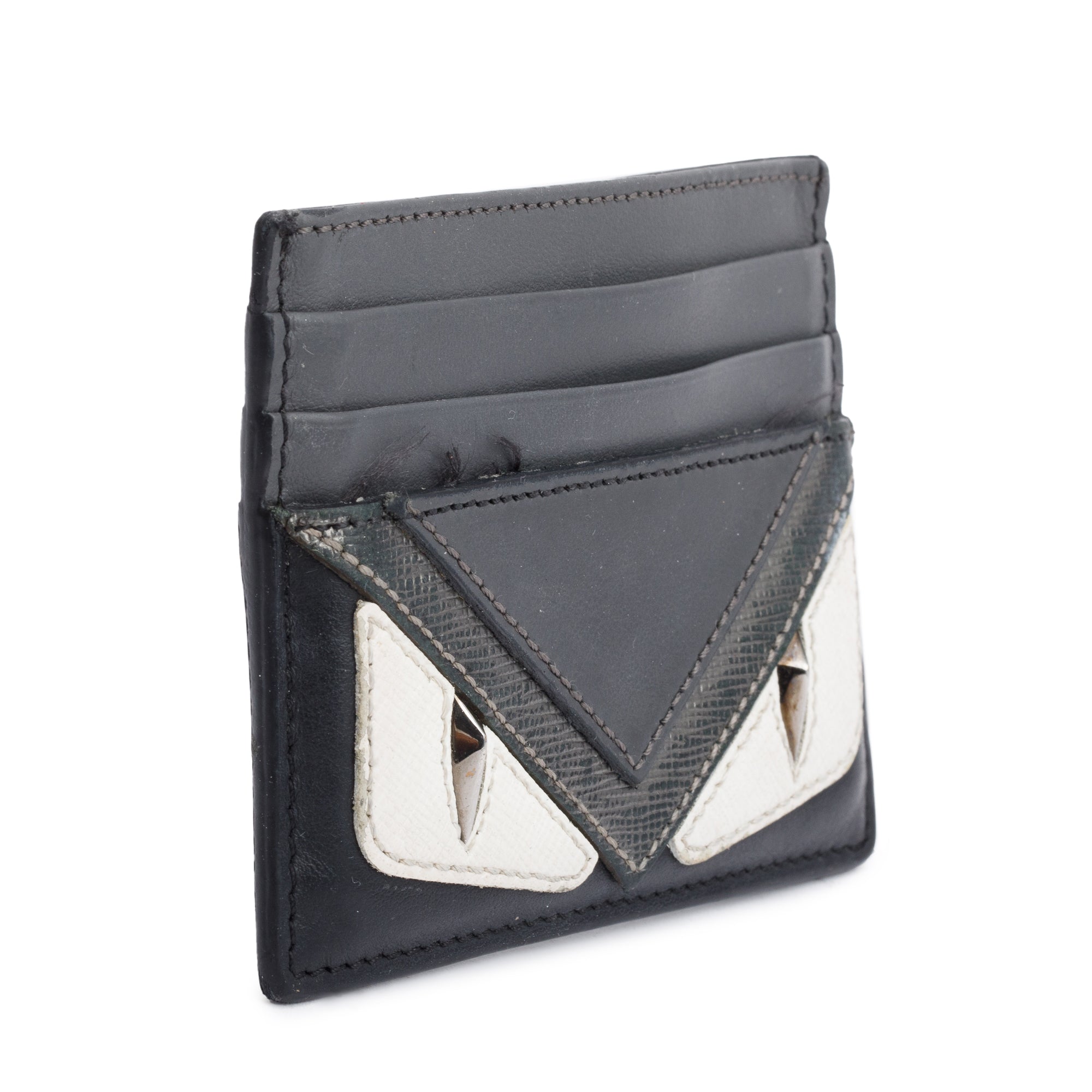 Fendi Black/Grey Leather Monster Motif Card Case