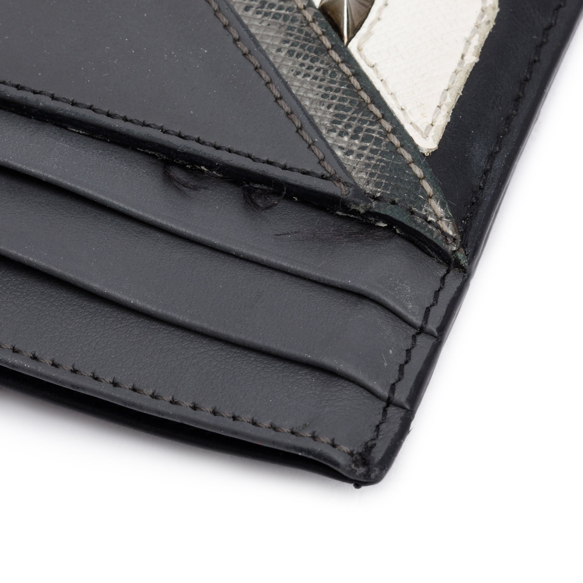 Fendi Black/Grey Leather Monster Motif Card Case