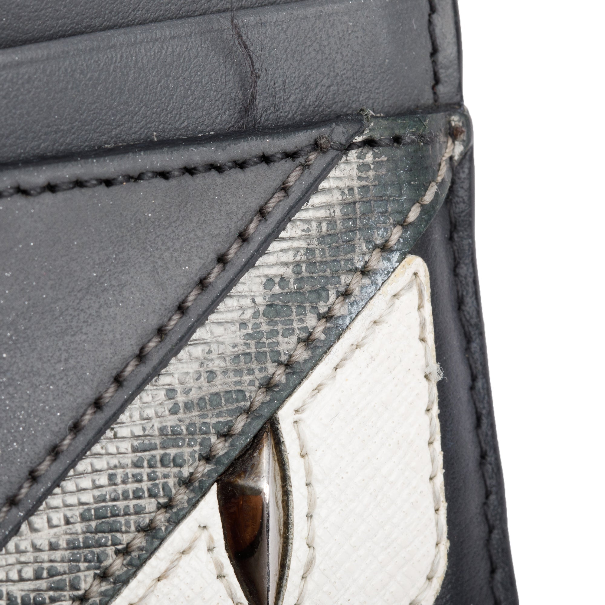 Fendi Black/Grey Leather Monster Motif Card Case