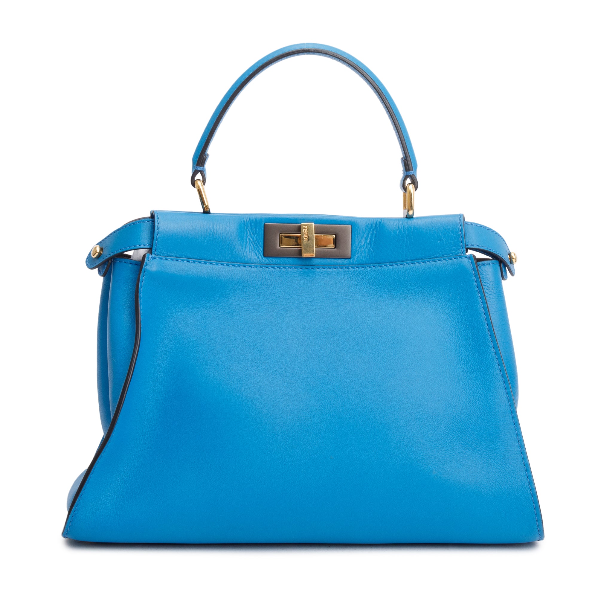 Fendi Blue Calfskin Leather Medium Peekaboo Bag w/ Strap