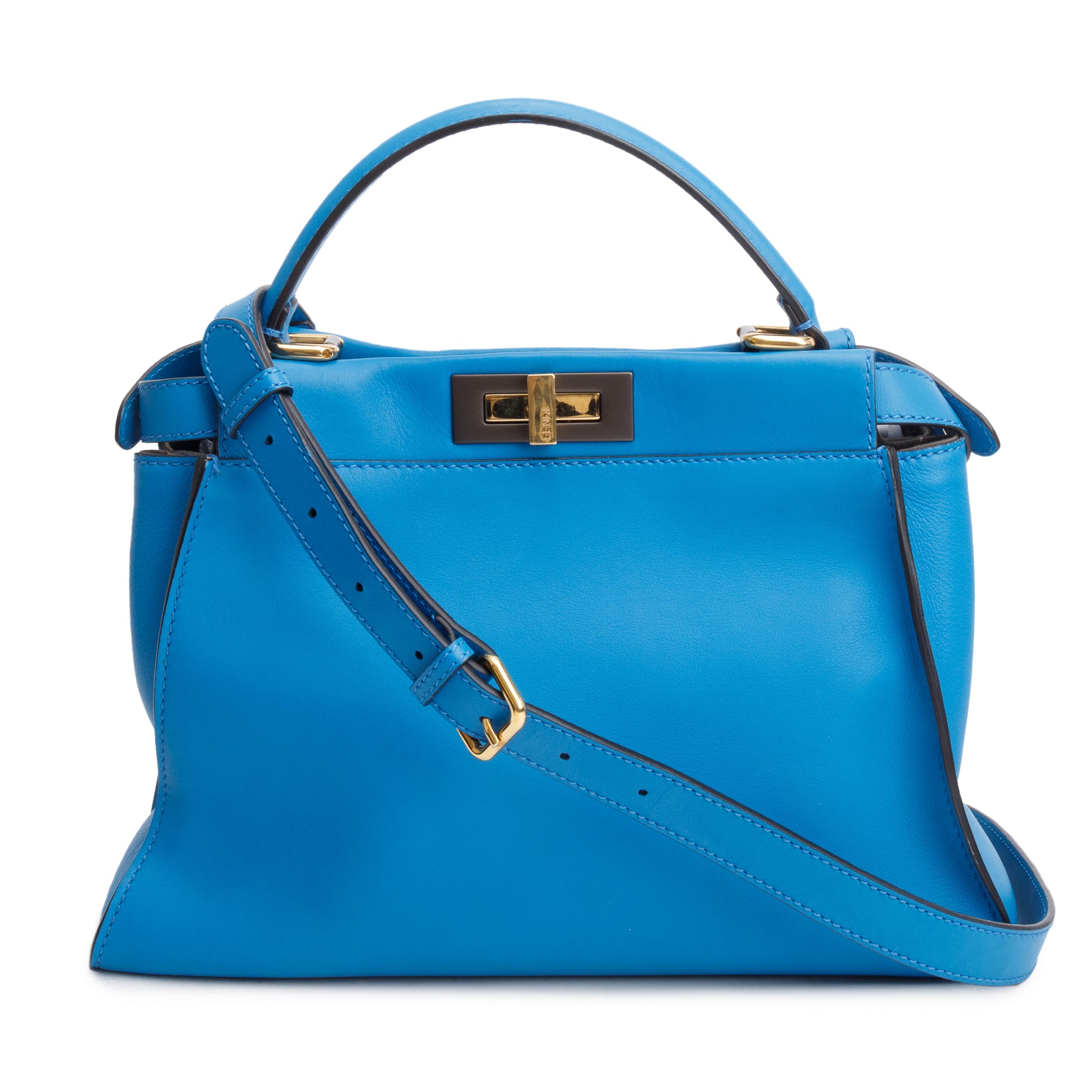 Fendi Blue Calfskin Leather Medium Peekaboo Bag w/ Strap