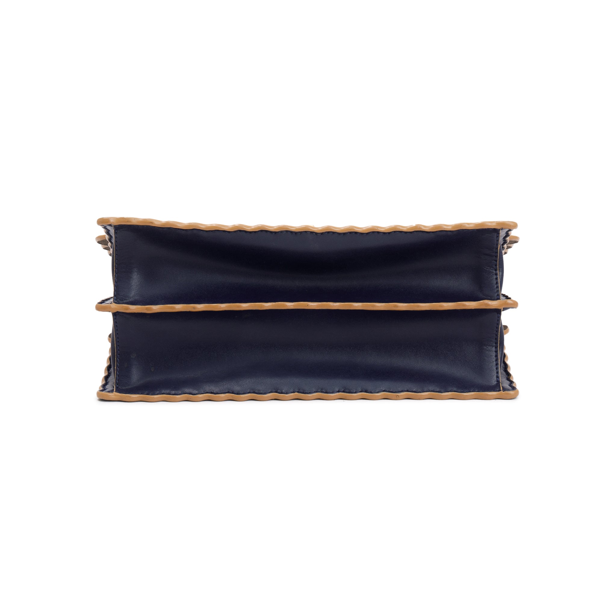 Fendi Blue Calfskin Leather Scalloped Studded Kan I Shoulder Bag