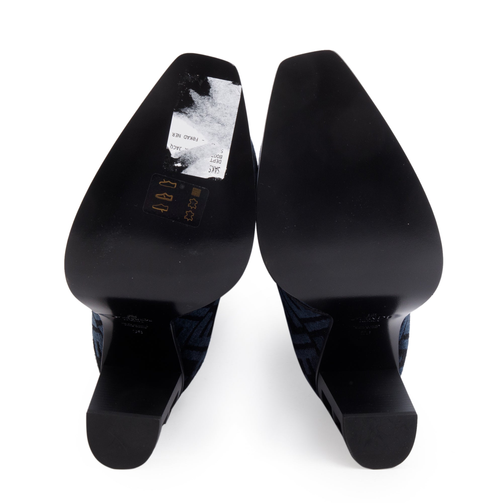 Fendi Blue Chenille Jacquard FF Cut 110 Baguette Knee High Boots, Size 36 w/ Box