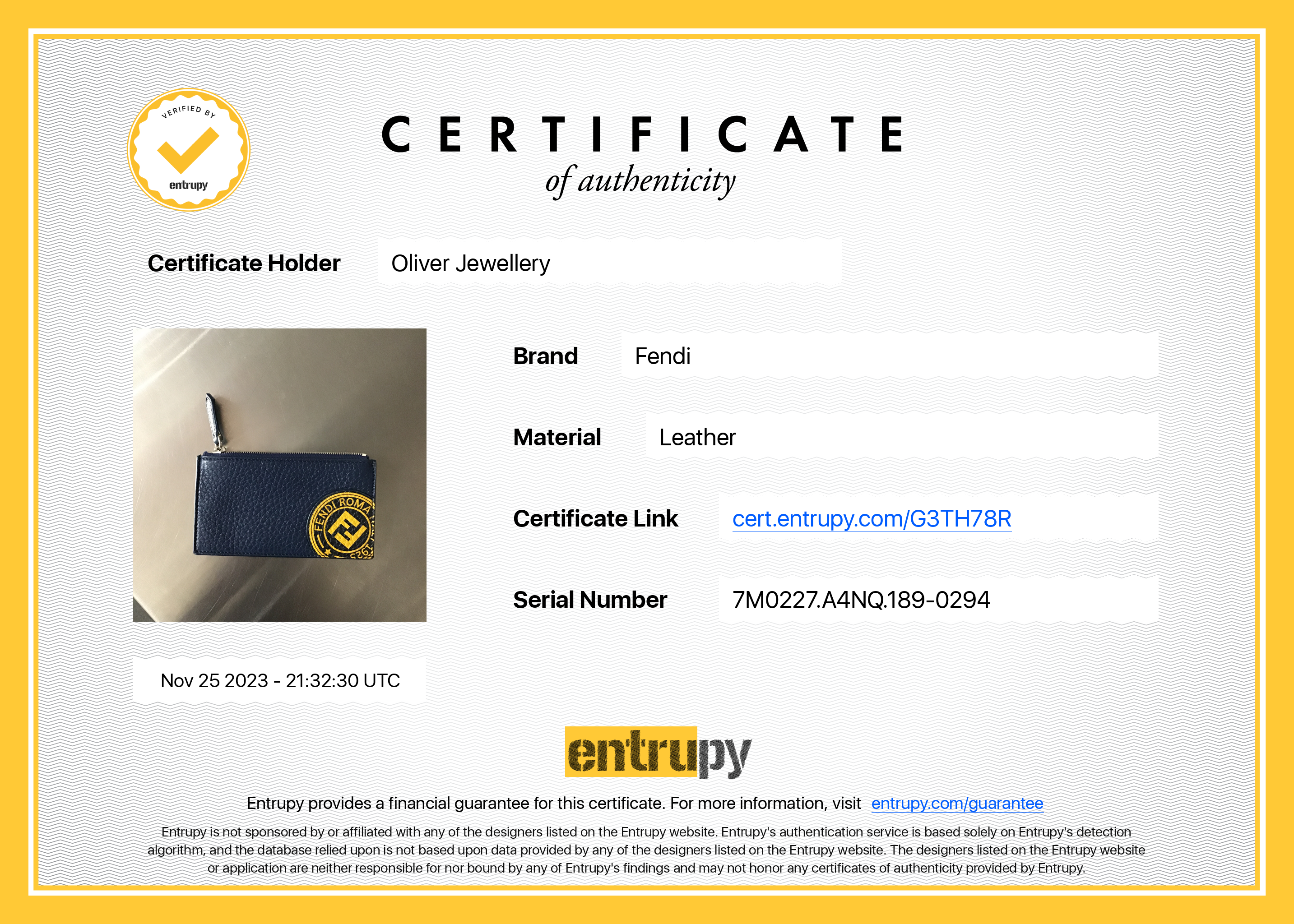 Fendi Blue Leather Zipped Card Case w/ Box