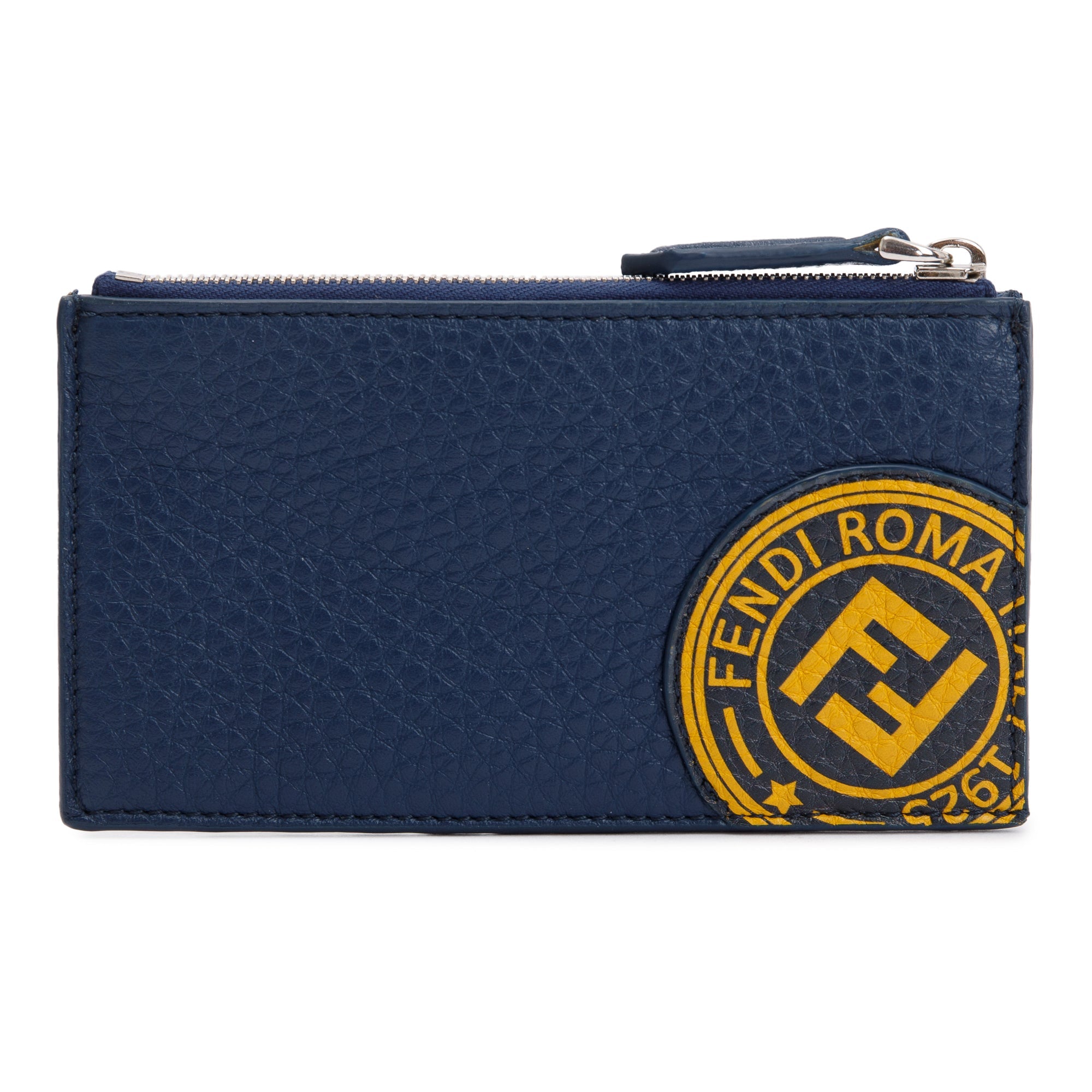 Fendi Blue Leather Zipped Card Case w/ Box