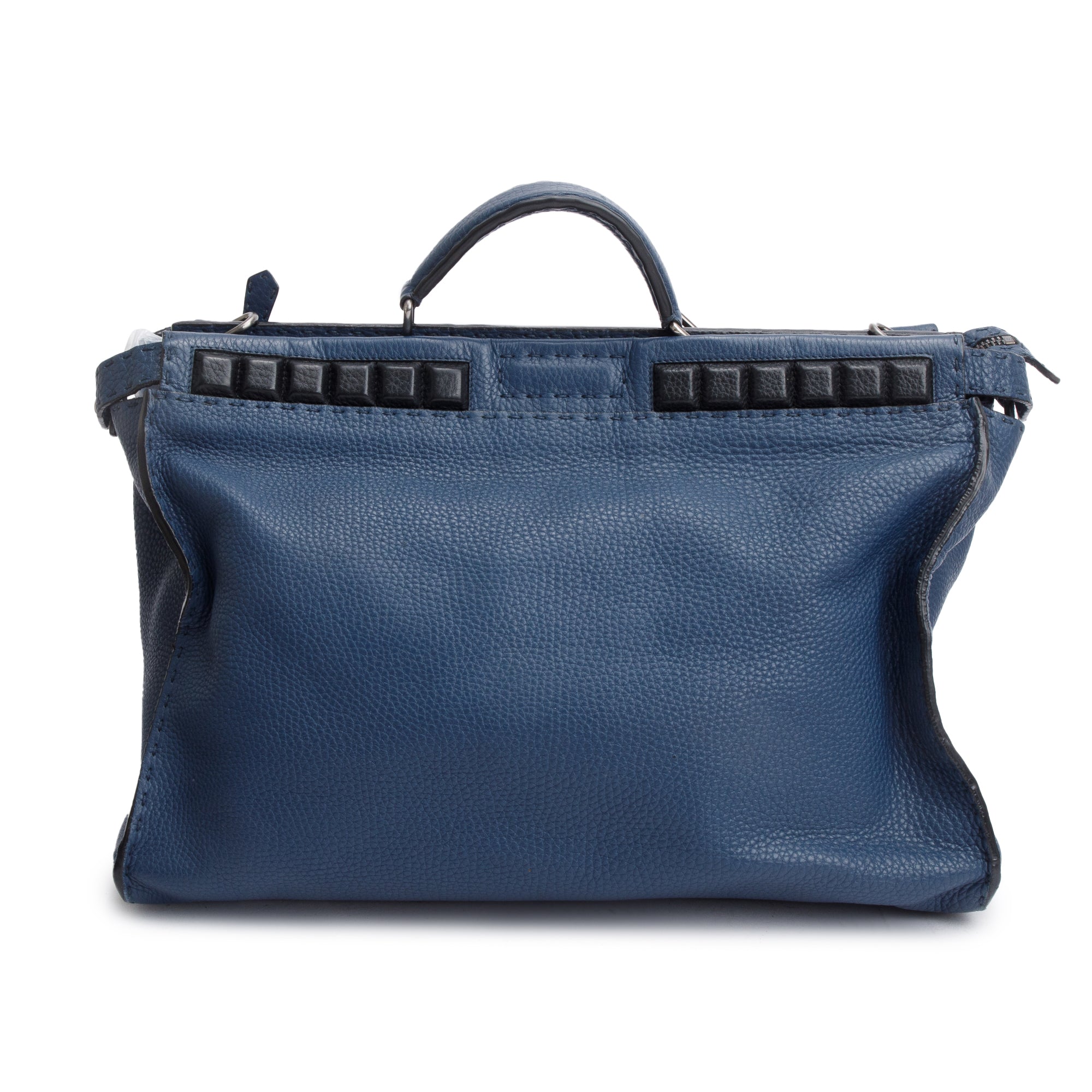 Fendi Blue Selleria Leather Studded XL Peekaboo Bag w/ Strap