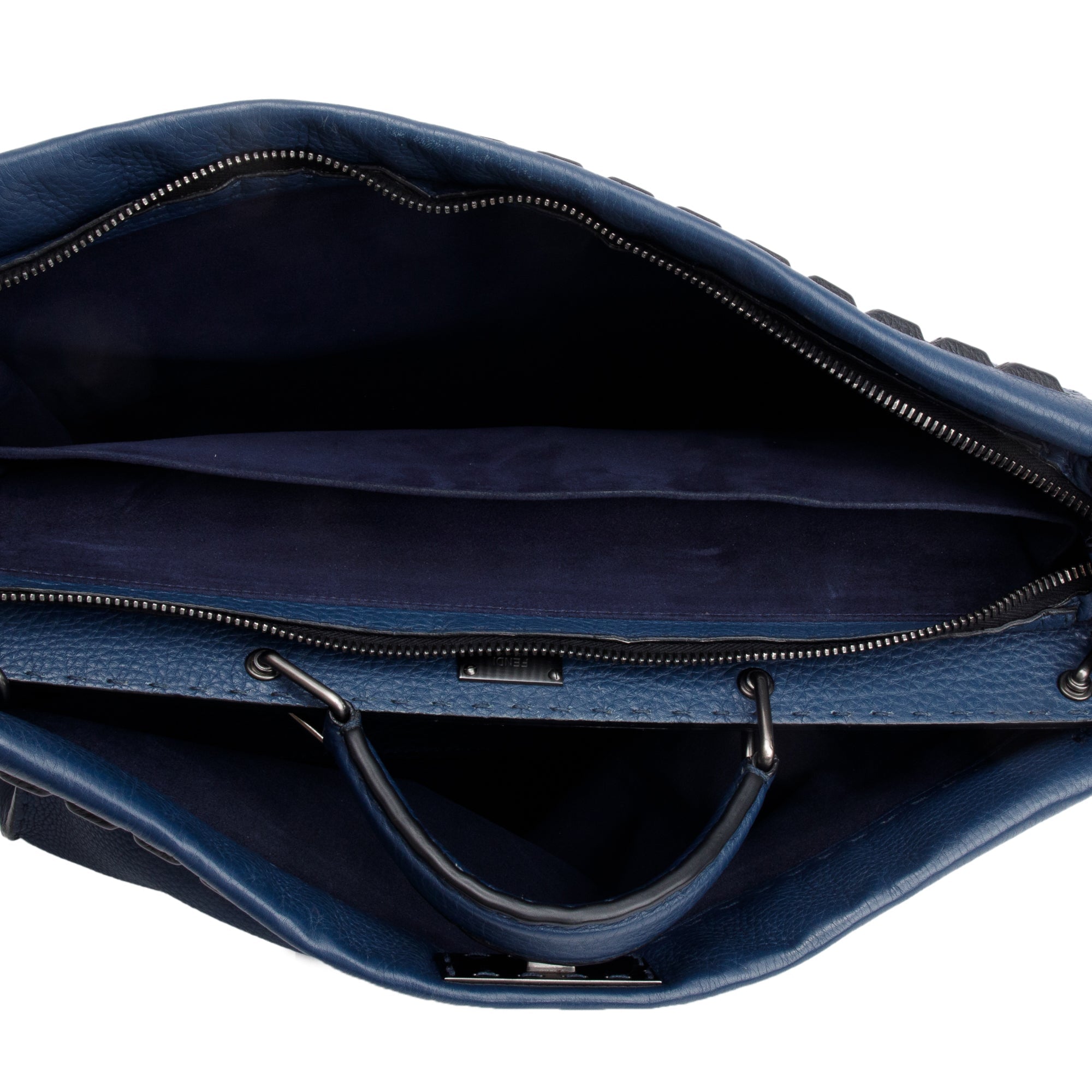 Fendi Blue Selleria Leather Studded XL Peekaboo Bag w/ Strap