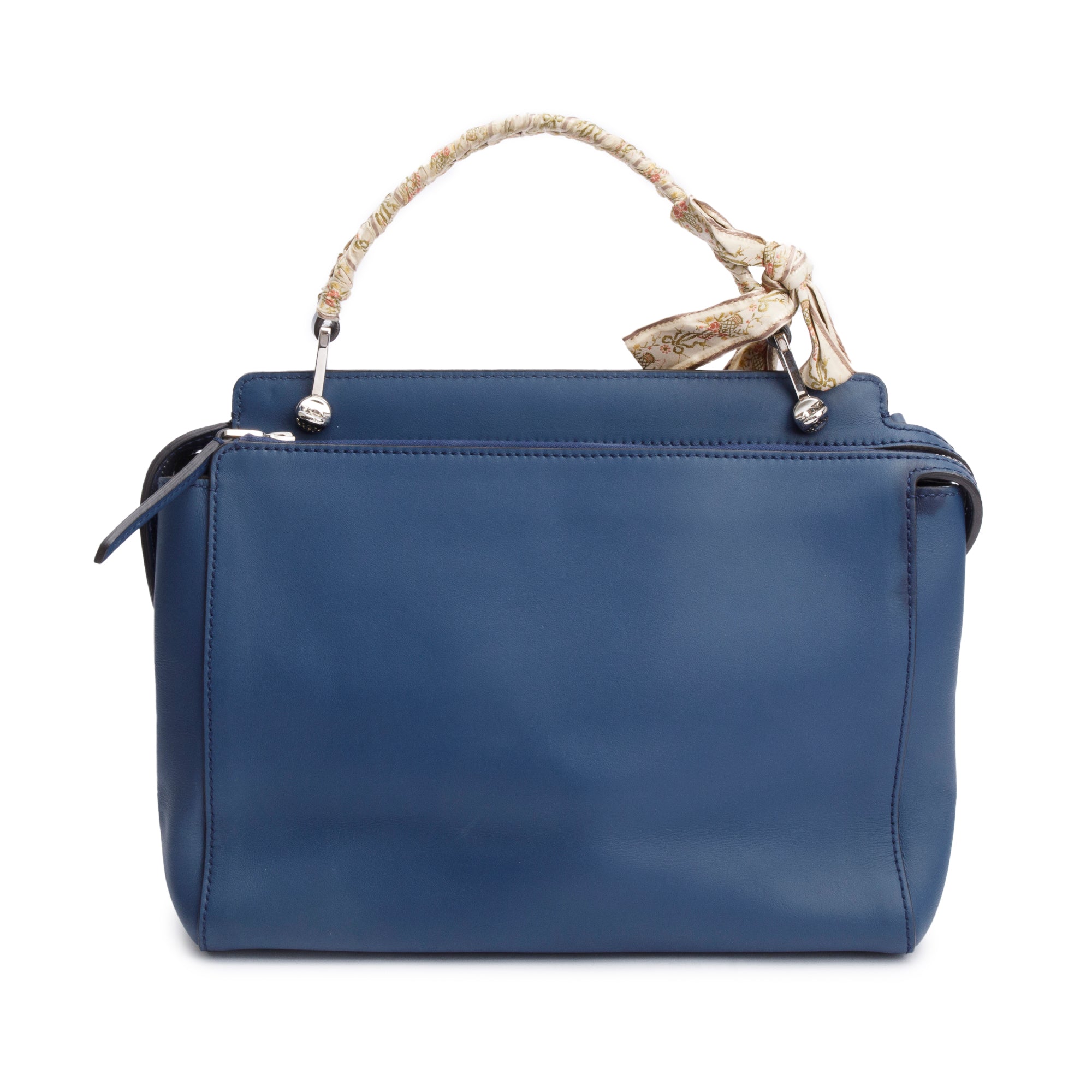 Fendi Blue Vitello Leather Baltico Ribbon Lace Up DotCom Satchel