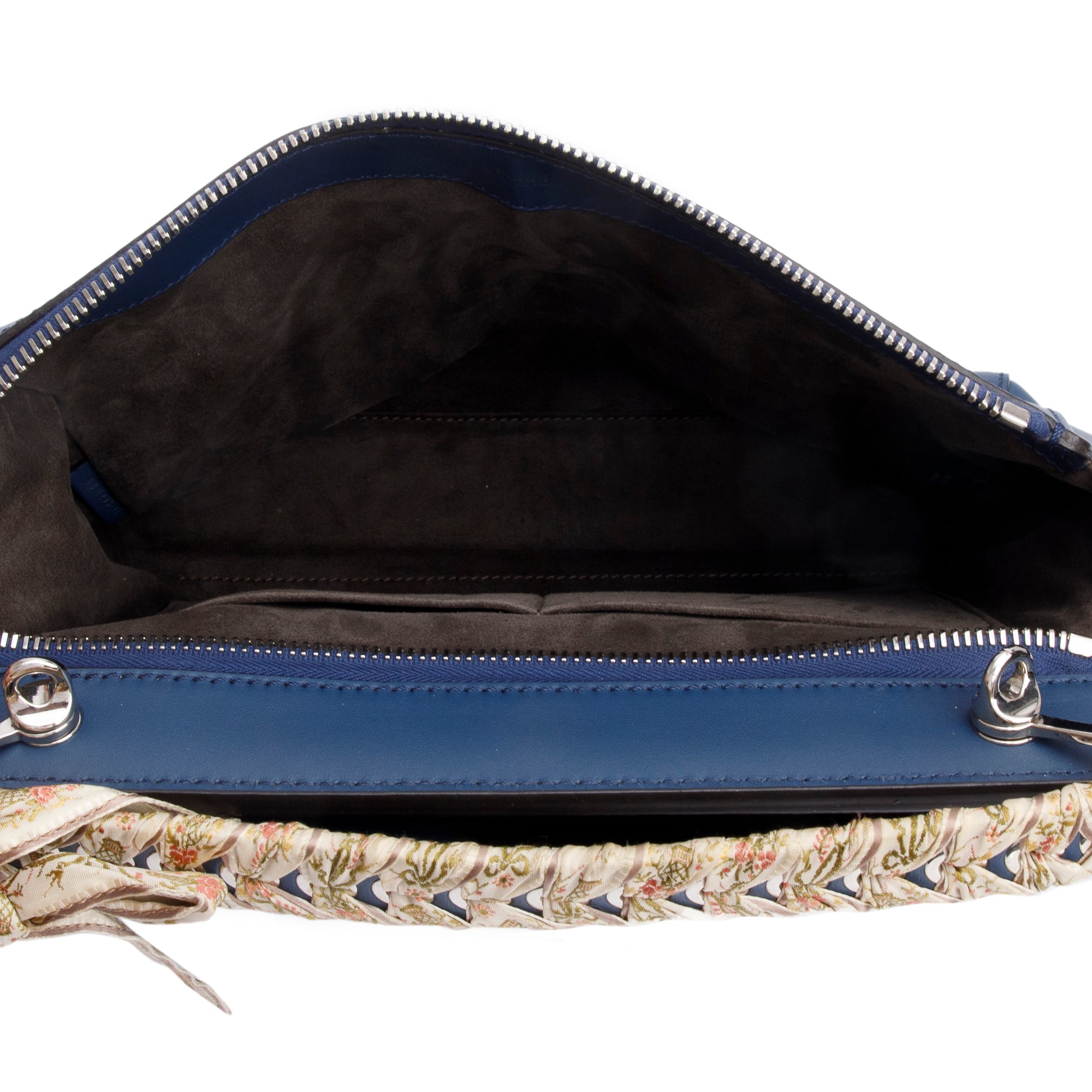 Fendi Blue Vitello Leather Baltico Ribbon Lace Up DotCom Satchel