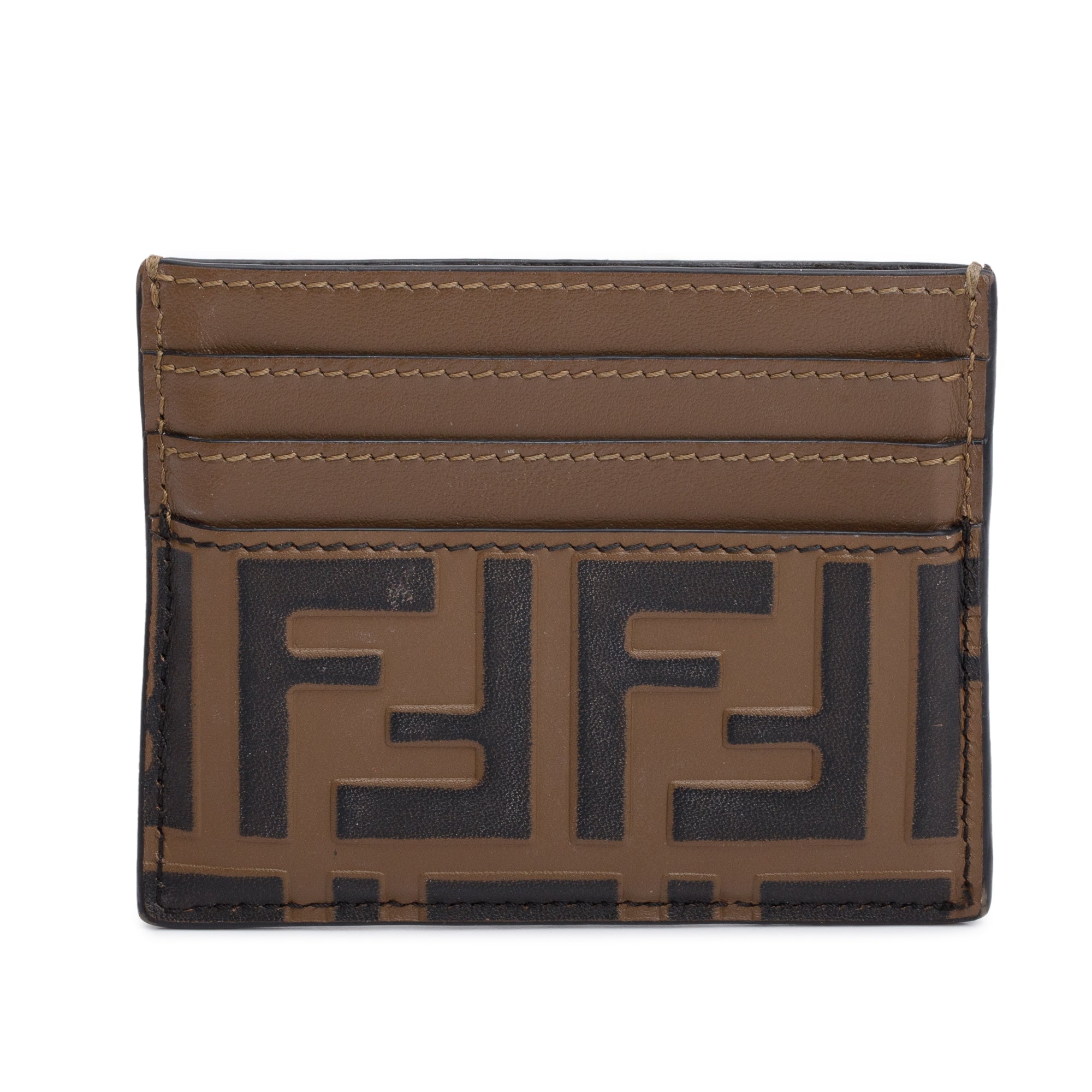Fendi Brown & Black Vitello Soft FF Embossed Leather Card Holder w/ Box & Receipt