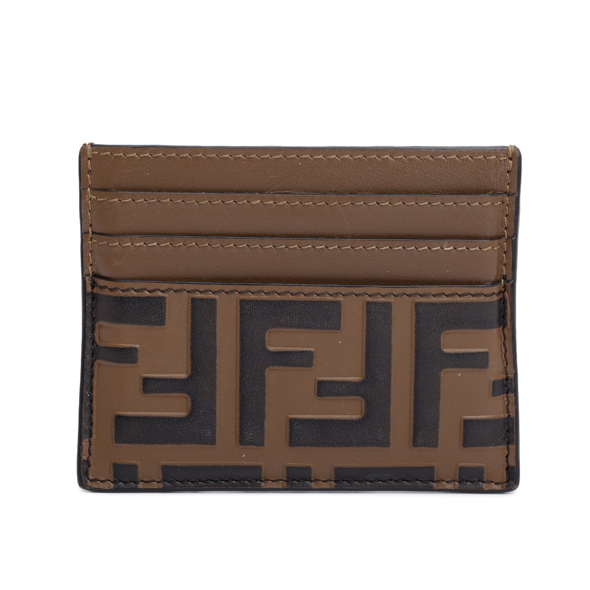 Fendi Brown & Black Vitello Soft FF Embossed Leather Card Holder w/ Box & Receipt