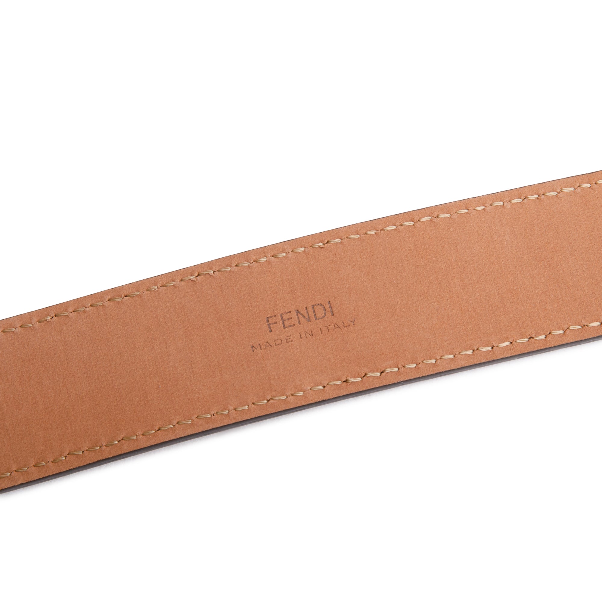 Fendi Brown Calfskin Leather Rectangle FF Buckle Belt 80 32