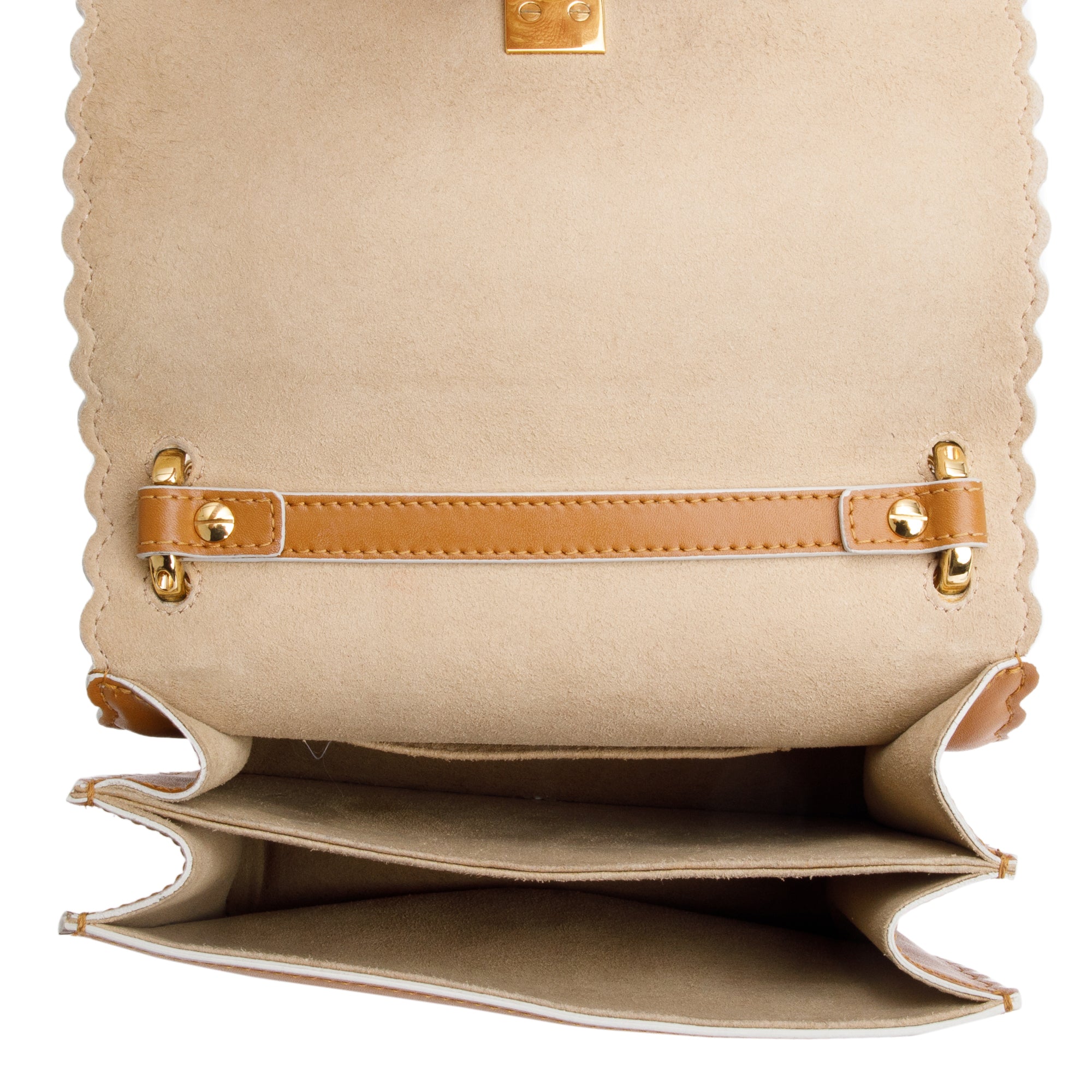 Fendi Brown Calfskin Leather Small Kan I Scallop Shoulder Bag