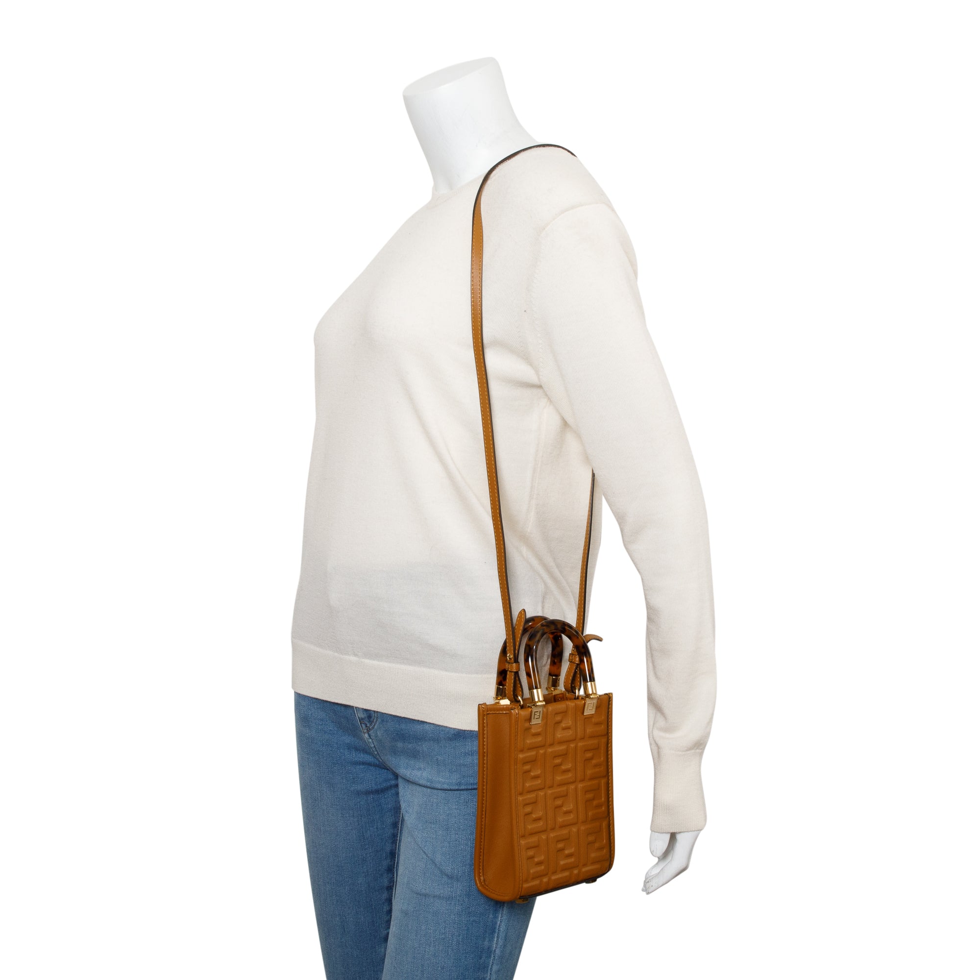 Fendi Brown FF Embossed Leather Mini Sunshine Shopper Tote